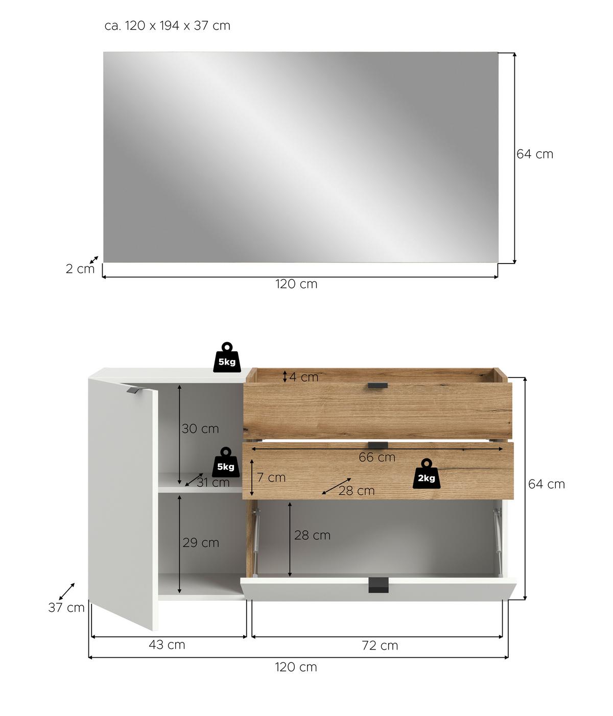 Predsoba Naro, Bela, Barva Hrasta, 2-Delna - bela/temni hrast, Design, leseni material (120/194/37cm) - Livetastic