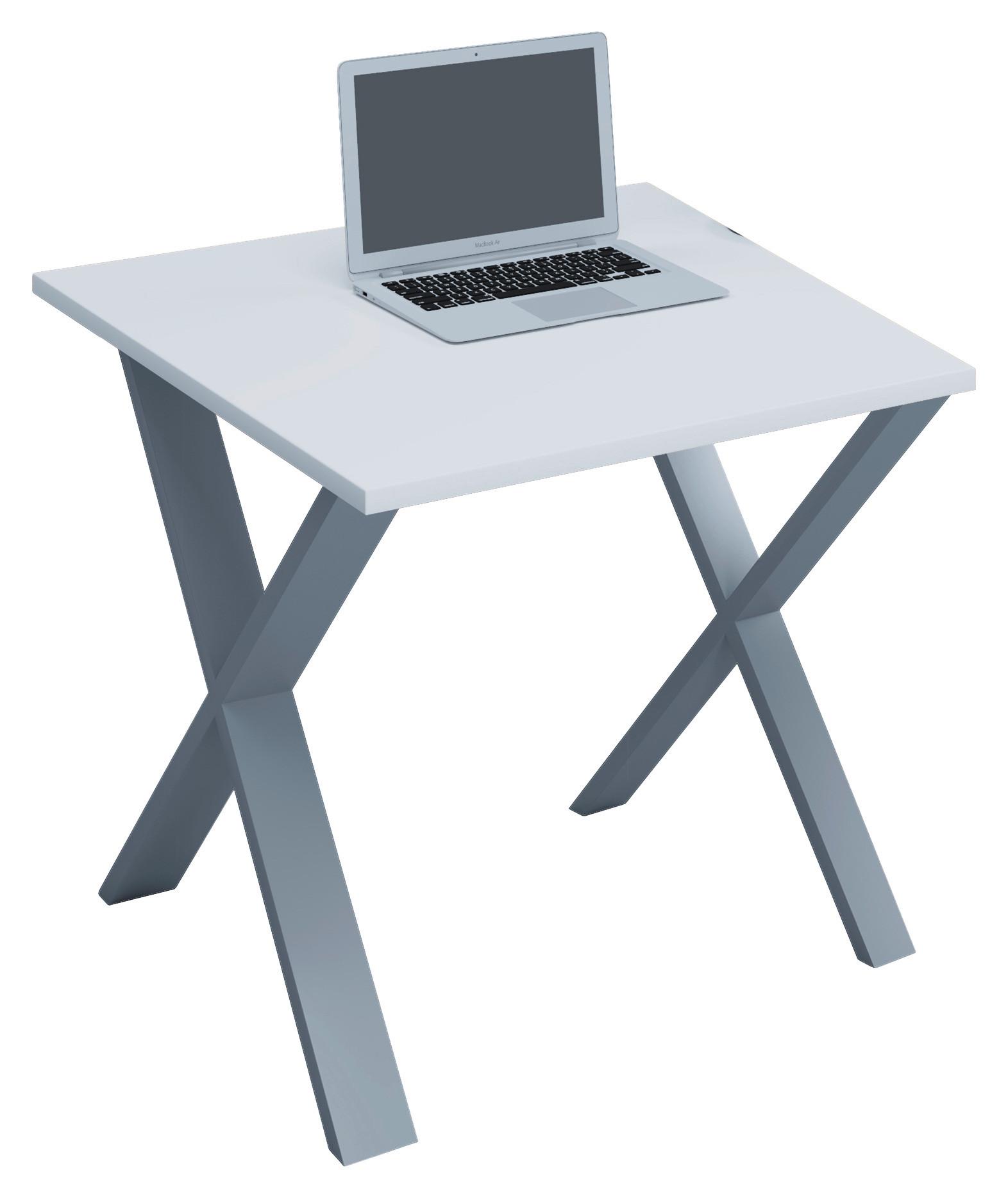 Pisalna Miza Lona, Bela, Srebrna, 80x80cm - srebrne barve/bela, Moderno, kovina/leseni material (80/80/76cm) - MID.YOU