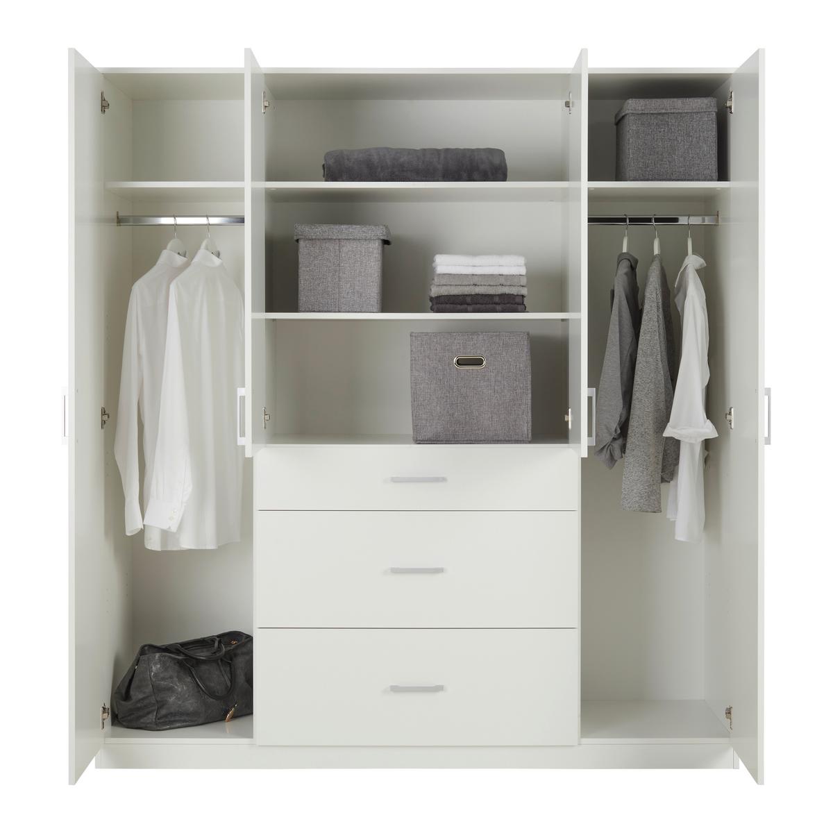 Drehtürenschrank Lasse 4T in Weiß ca. 180x197x55cm - Weiß, KONVENTIONELL, Holz (180/197/55cm) - Mömax