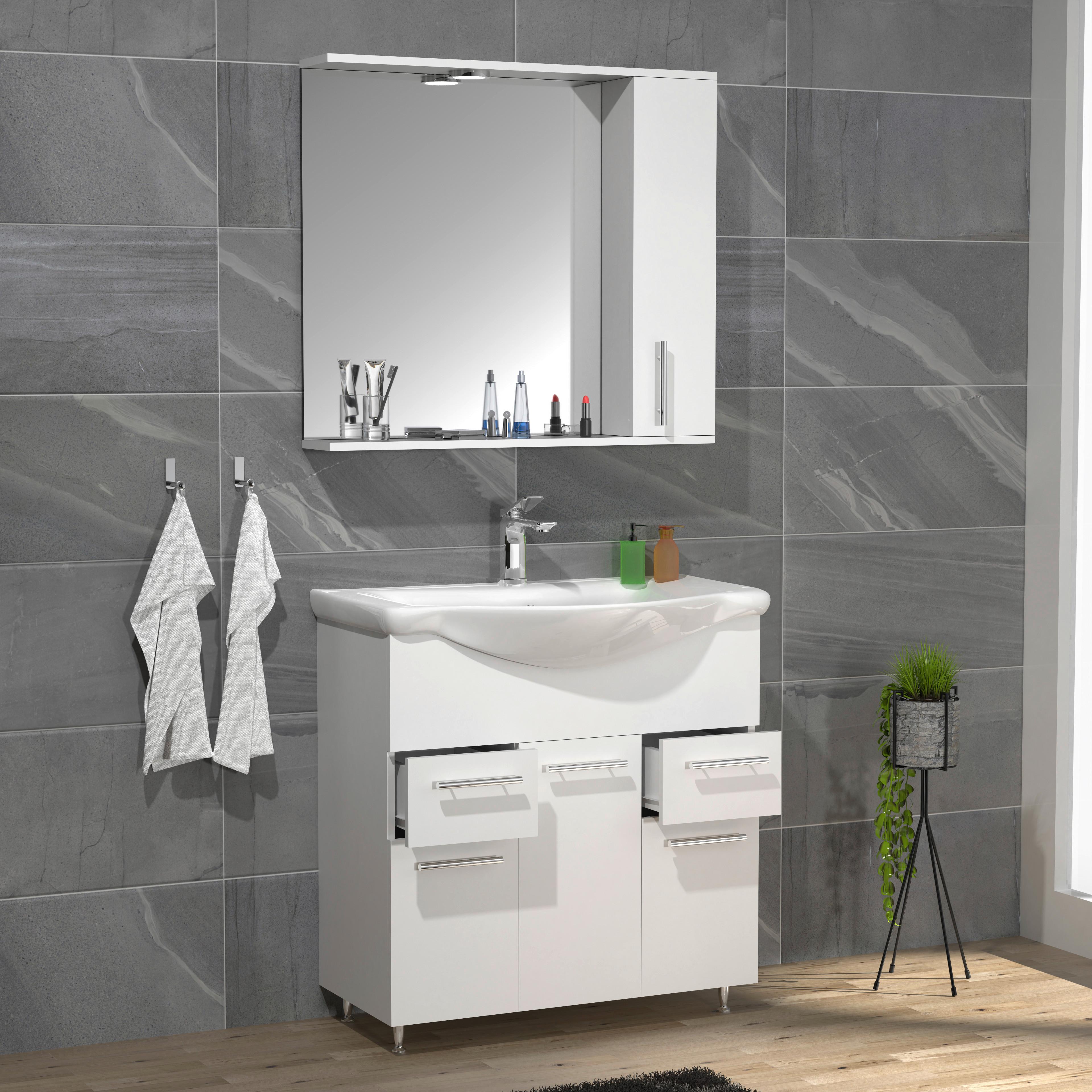 BADEZIMMER LISALO XL - Weiss/Silberfarben, Modern, Glas/Keramik (75cm) - MID.YOU