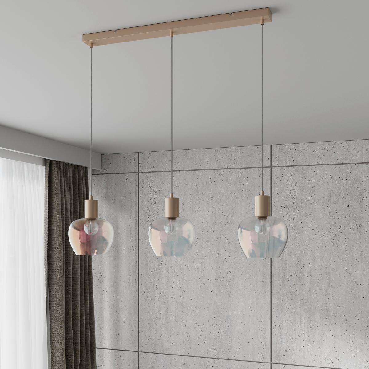 Hängeleuchte Reni Champagnerfarben max.120 Watt - Champagner/Transparent, MODERN, Glas/Kunststoff (86/18/120cm)