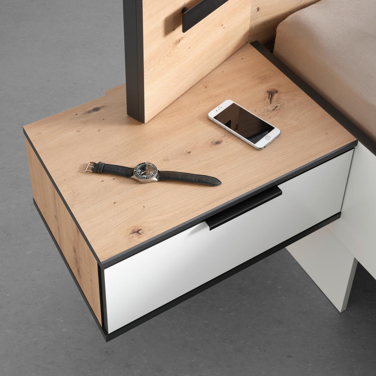 Bettanlage LEO ca. 180x200cm - Weiss/Graphitfarben, Konventionell, Holzwerkstoff/Textil (180/200cm) - Premium Living