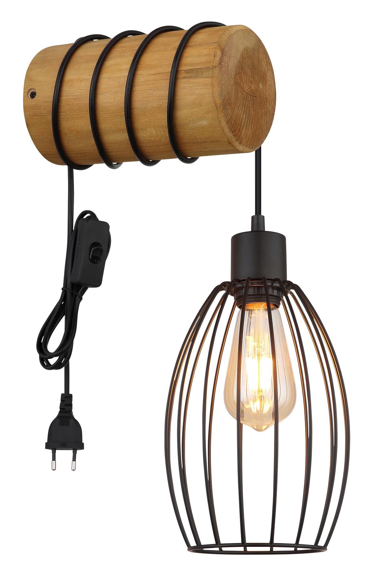 Zidna Svjetiljka Berti - smeđa/crna, Design, drvo/metal (16/27/59cm) - Globo