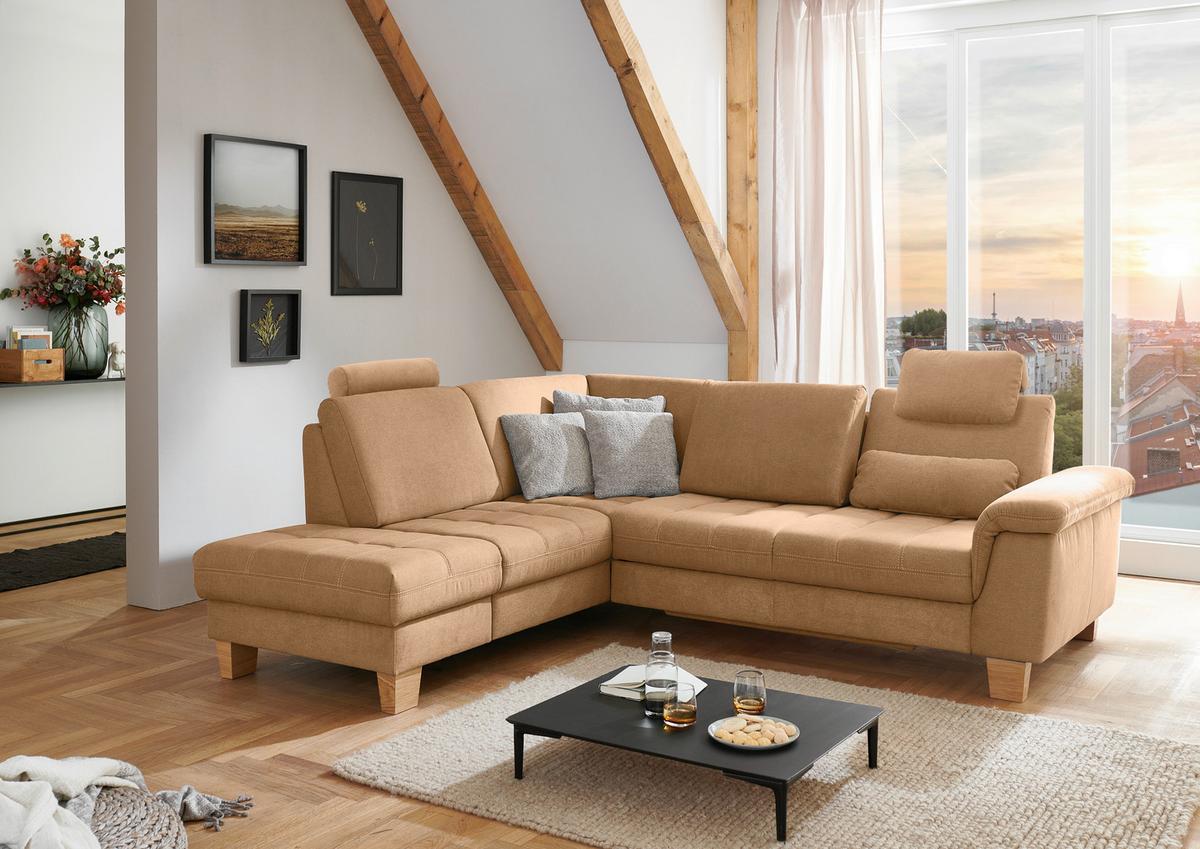 Sedežna Garnitura Pp-La23117 - bež/barve konjaka, Moderno, tekstil/leseni material (253/45/221cm) - Premium Living