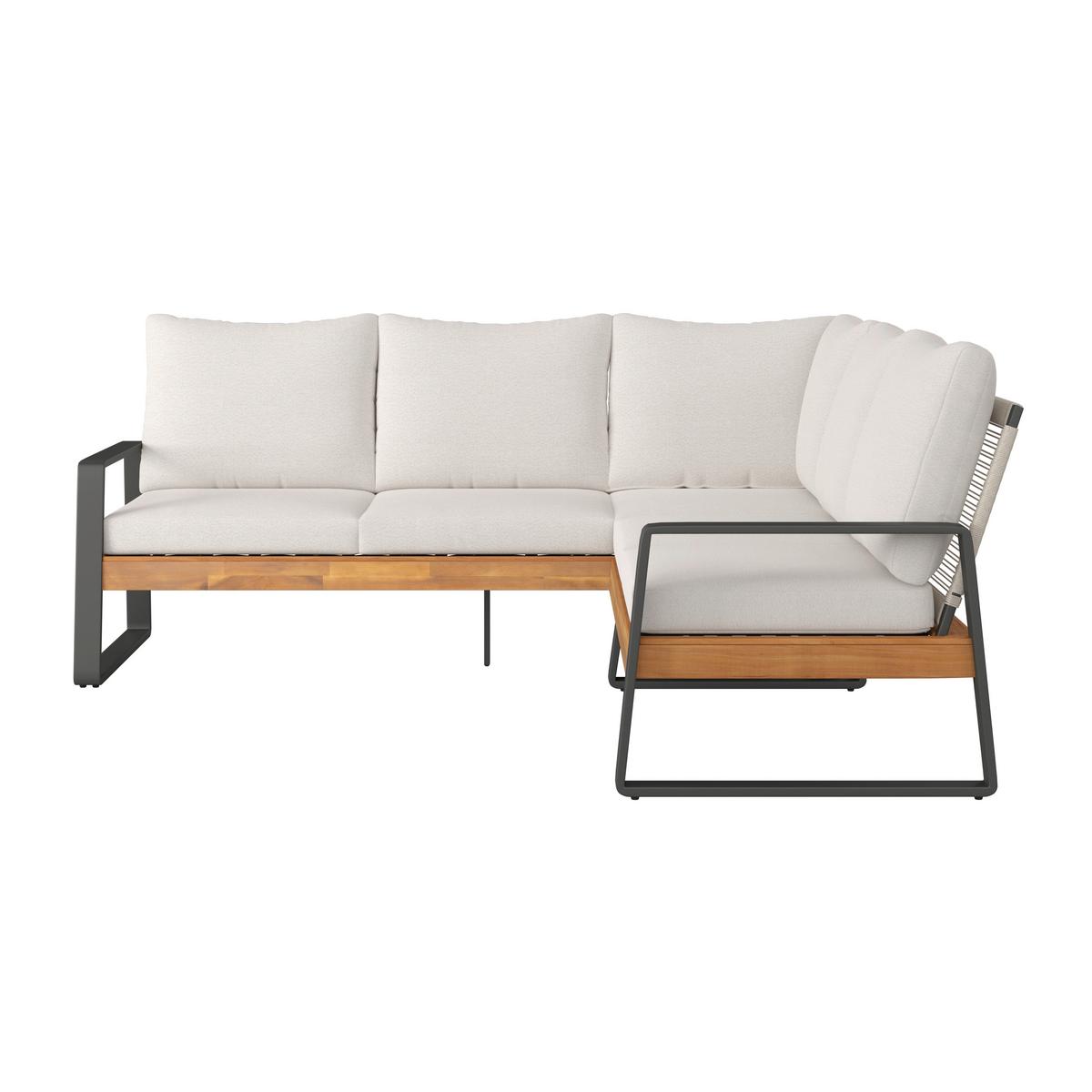 Dining-Loungeset Alexa Holz Outdoorstoff/Metall +Abdeckung - Anthrazit/Creme, MODERN, Holz/Textil (208,5/81/85,5cm) - Bessagi Garden