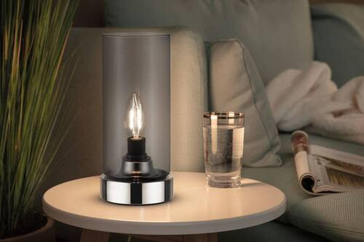 Tischleuchte Pinja in Grau/Chromfarben max. 20 W - Chromfarben/Transparent, Design, Glas/Metall (11/24,4cm) - Paulmann