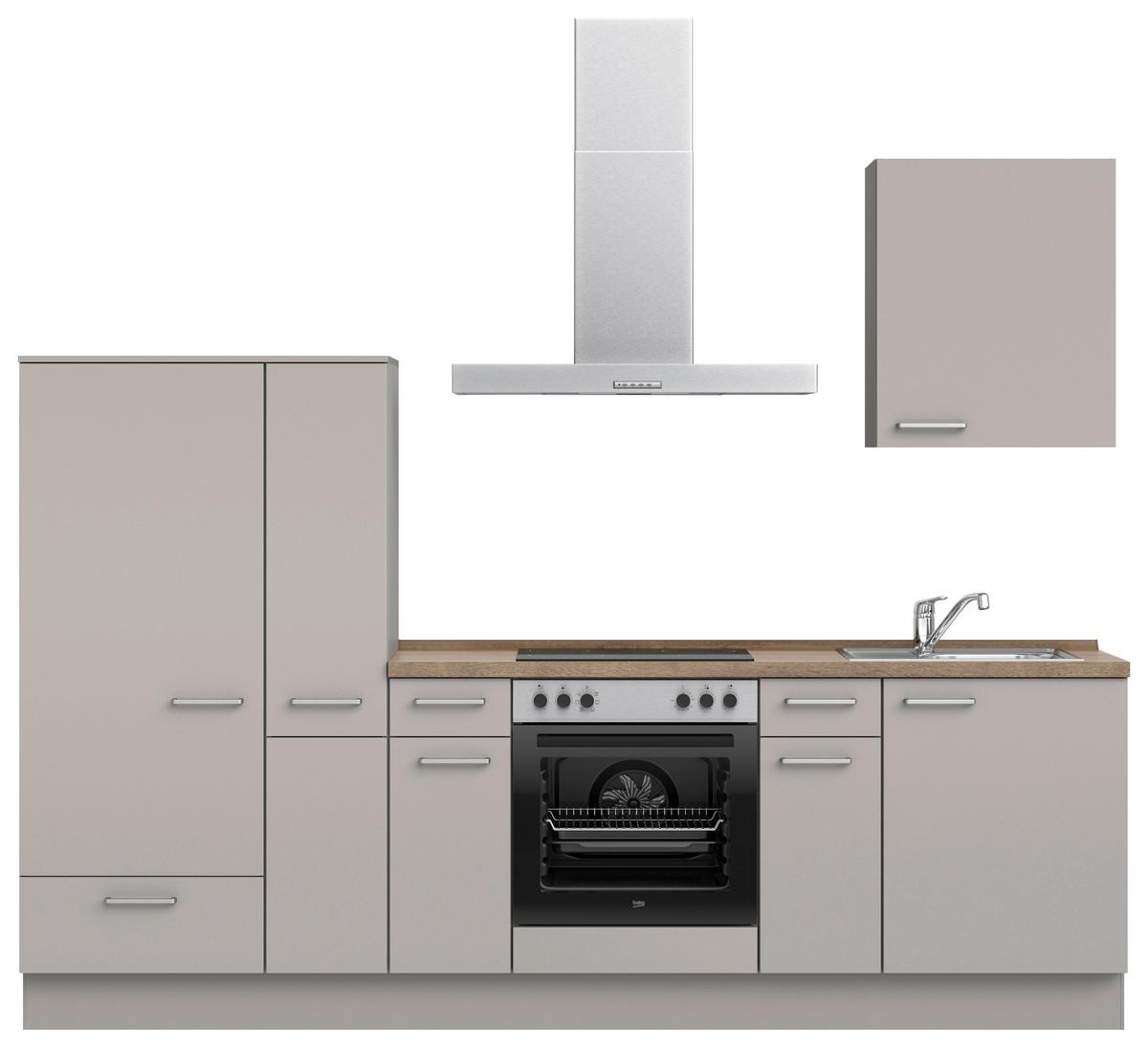 Küchenblock Touch Low m. Geräten Grau - Eiche dunkel/Edelstahlfarben, MODERN, Holzwerkstoff/Metall (270cm) - Nobilia
