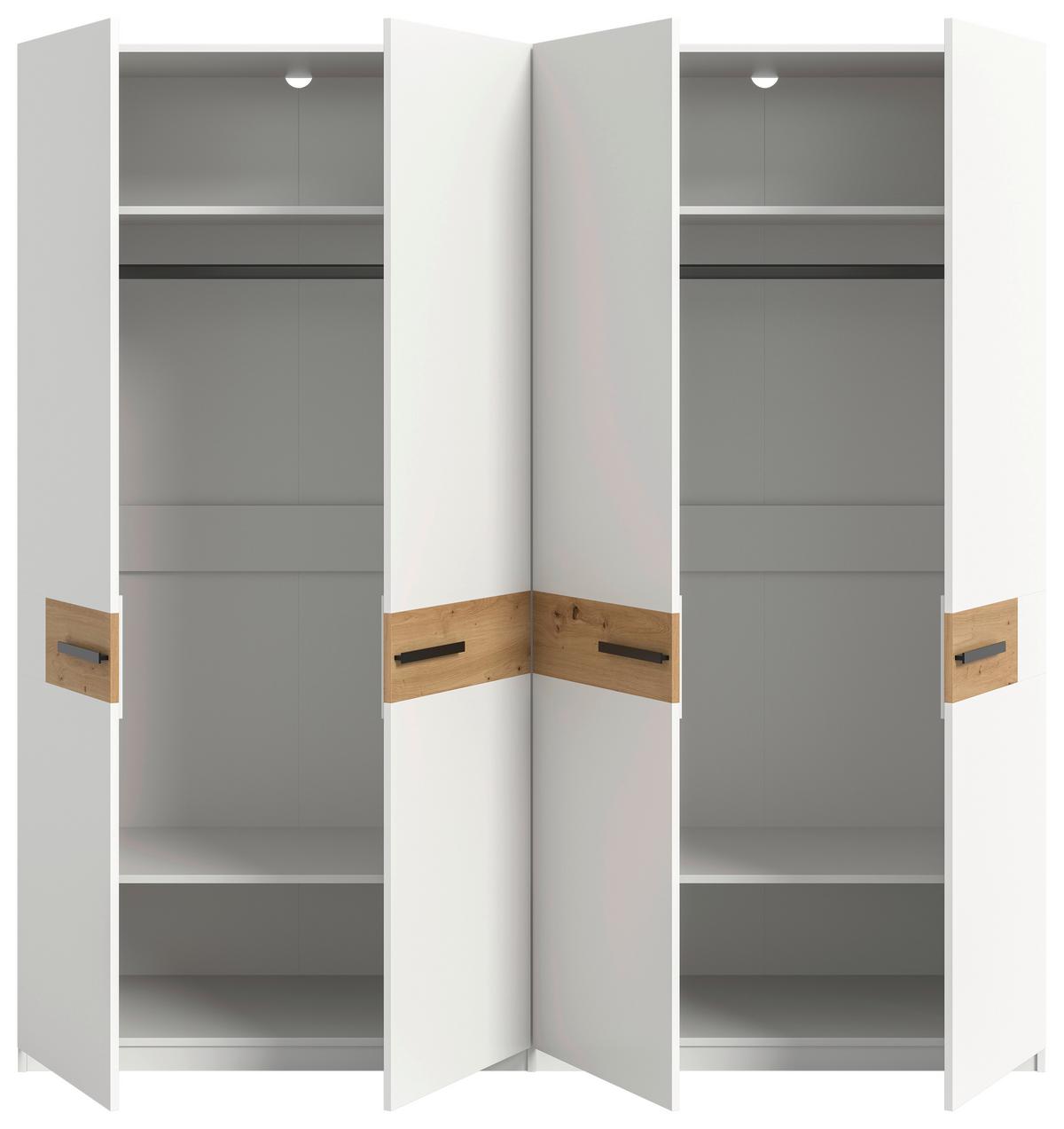 Drehtürenschrank STANGA Weiß, Eiche Artisan - Schwarz/Weiß, ROMANTIK / LANDHAUS, Holzwerkstoff/Kunststoff (200/201/55cm) - Livetastic