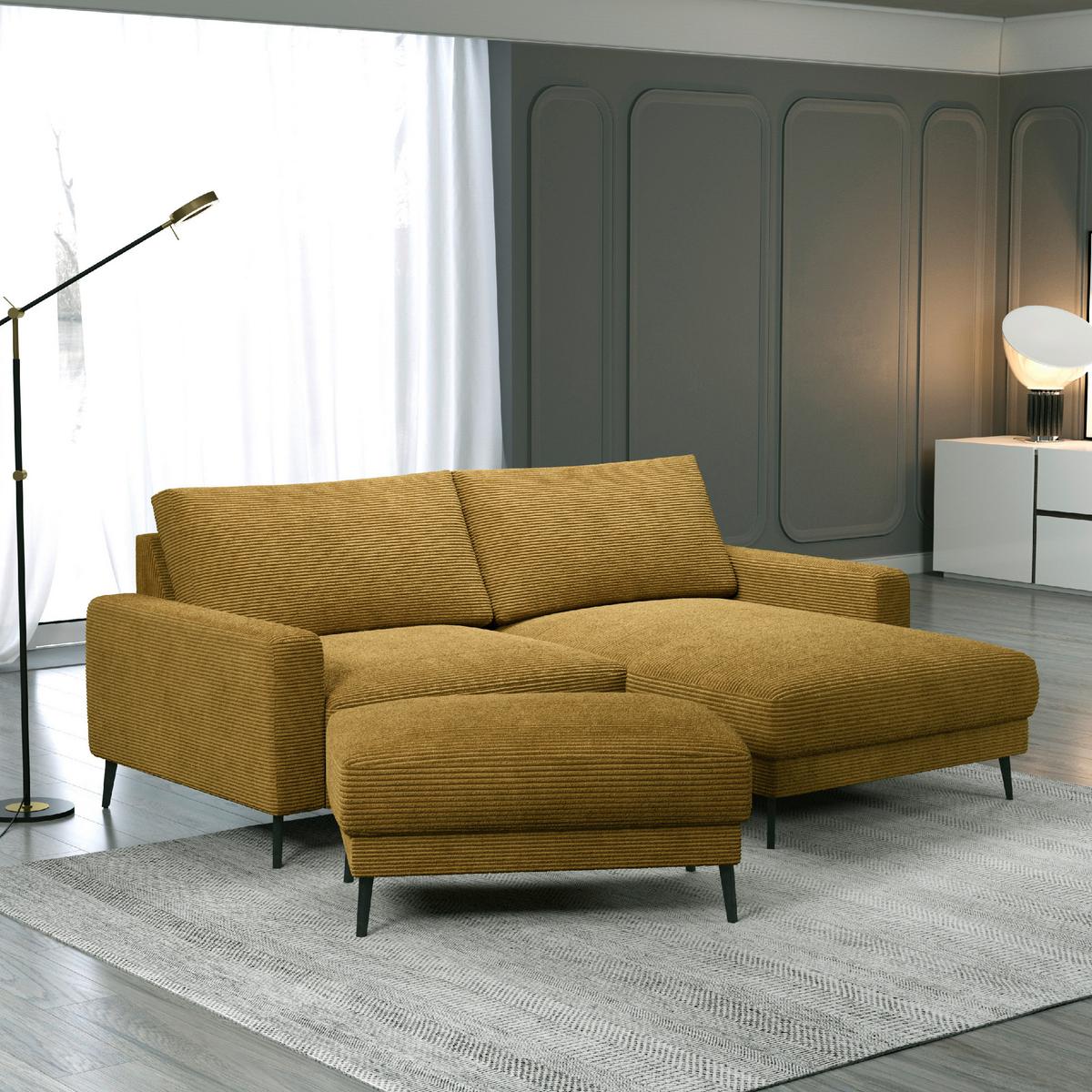 Wohnlandschaft Cora Senfgelb - Senfgelb/Schwarz, Modern, Holz/Textil (223/86/161cm) - Mömax