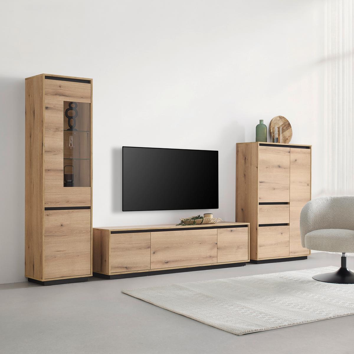 Vitrina Puro - boje hrasta, Moderno, staklo/drvni materijal (50/190/38cm) - Modern Living