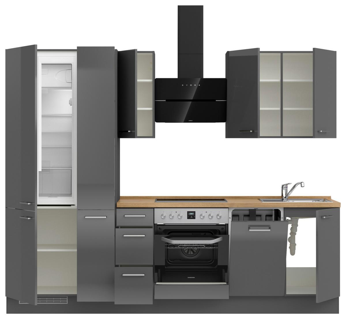 Küchenblock Flash m. Geräten Schieferfarben - Schieferfarben/Edelstahlfarben, MODERN, Holzwerkstoff/Metall (270cm) - Nobilia