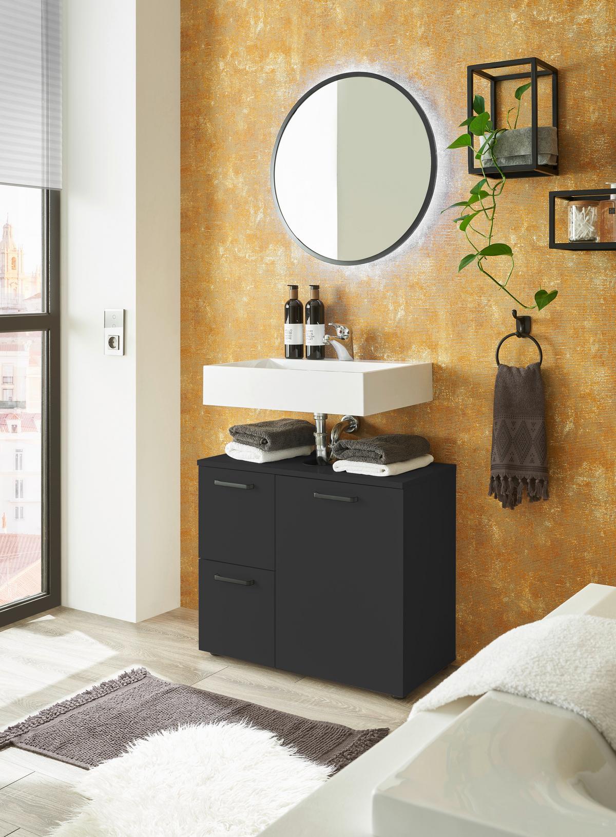 SZAFKA POD UMYWALKĘ VANICE - czarny, Modern, materiał drewnopochodny/tworzywo sztuczne (70/60/35cm) - MID.YOU