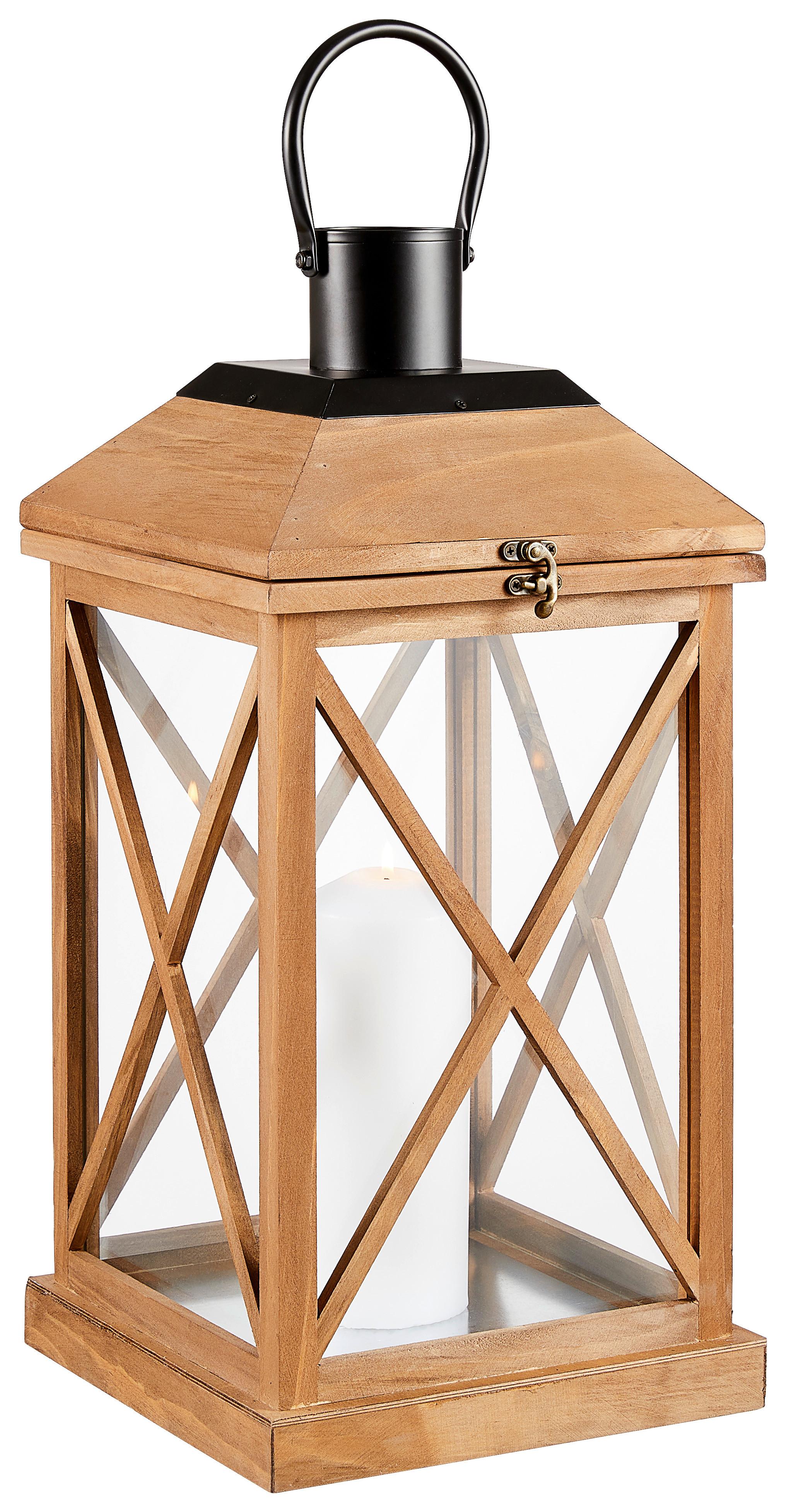 LATARNIA ML-3695S - czarny/brązowy, Lifestyle, metal/drewno (24/50,5/24cm) - Ambia Home