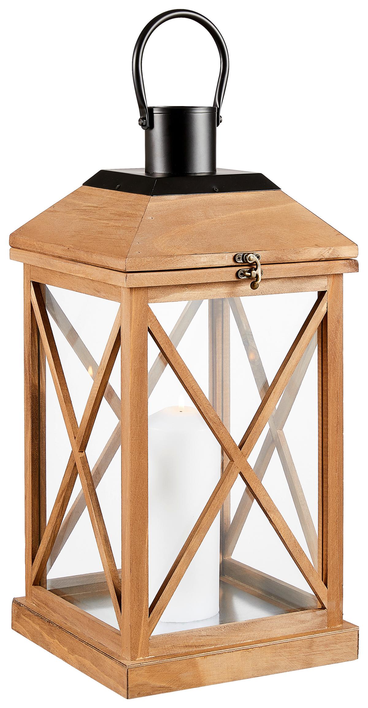 LATARNIA ML-3695S - czarny/brązowy, Lifestyle, metal/drewno (24/50,5/24cm) - Ambia Home