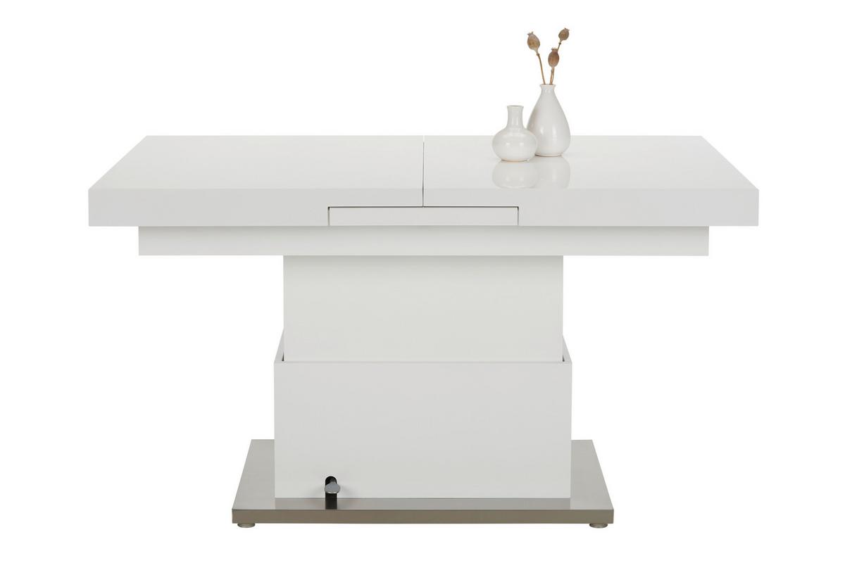 Couchtisch 2in1 in Weiß ca. 133-170x51-77x80cm - Edelstahlfarben/Weiß, MODERN, Holzwerkstoff/Metall (133-170/80/51-77cm) - Based