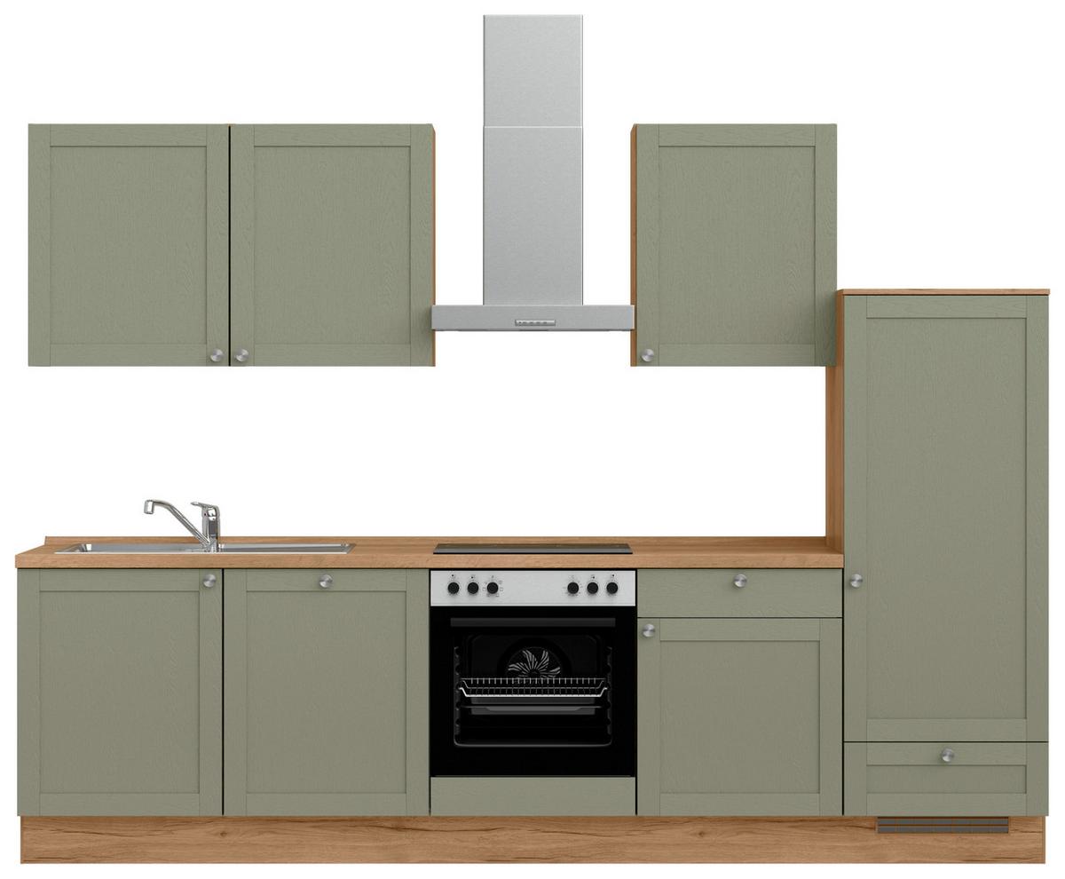 Küchenleerblock Frame Low o. Geräte Olivgrün - Edelstahlfarben/Eichefarben, MODERN, Holzwerkstoff/Metall (300cm) - Nobilia
