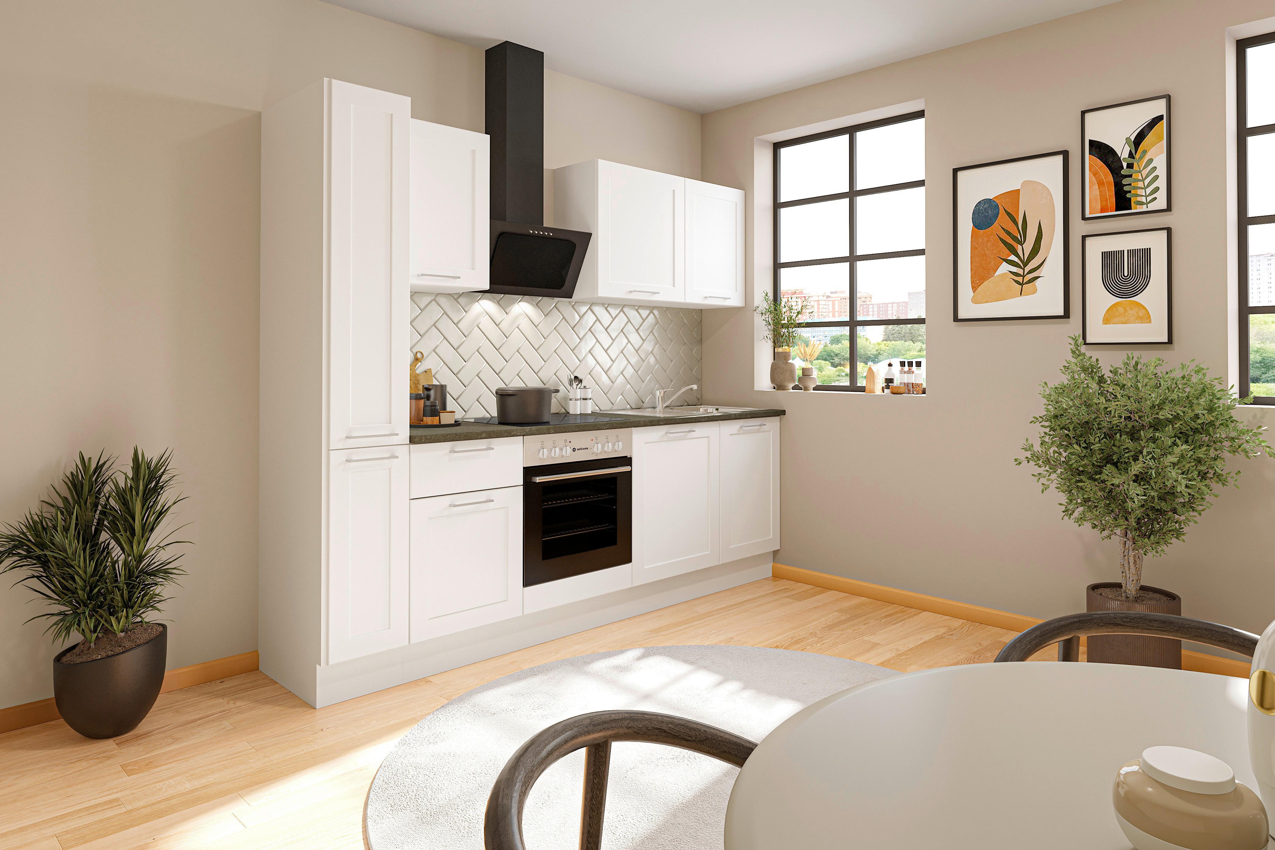 Küchenblock Marseille mit Geräten ca. 250 cm Weiß - Chromfarben/Anthrazit, Design, Holzwerkstoff/Metall (250cm) - P & B