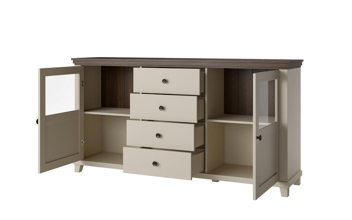 Tálalószekrény Evora - kasmírszínű/tölgyfa színű, Design, faalapú anyag/üveg (181/93/42cm)