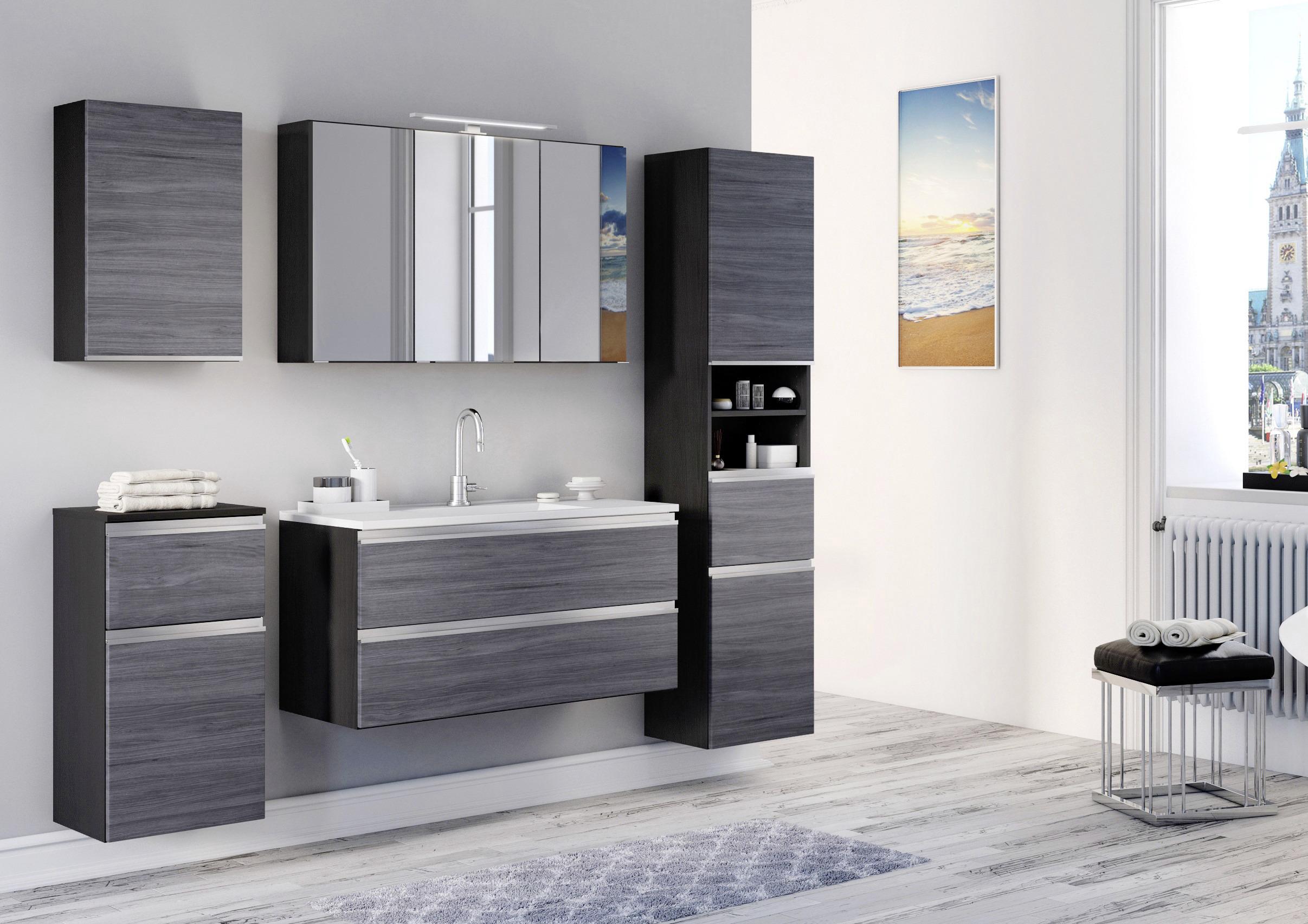 Spiegelschrank Arezzo mit LED 3-türig ca. 120x64 cm Grau - Graphitfarben/Alufarben, Basics, Glas/Holzwerkstoff (120/64/20cm) - Held