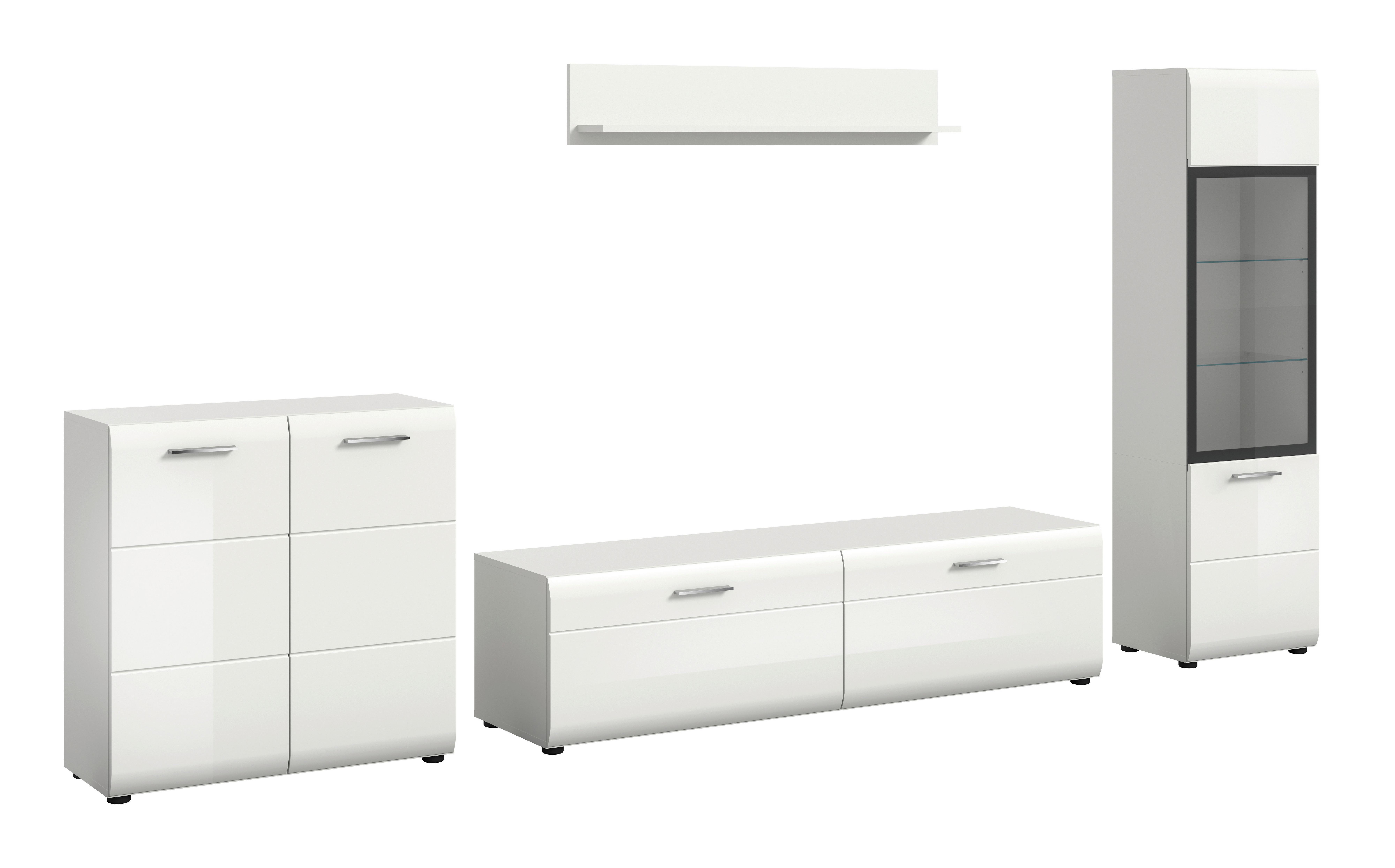 Dnevni Regal Ice, Bela Visok Sijaj, 4-Delni - srebrne barve/črna, Design, umetna masa/steklo (305/160/41cm) - Livetastic