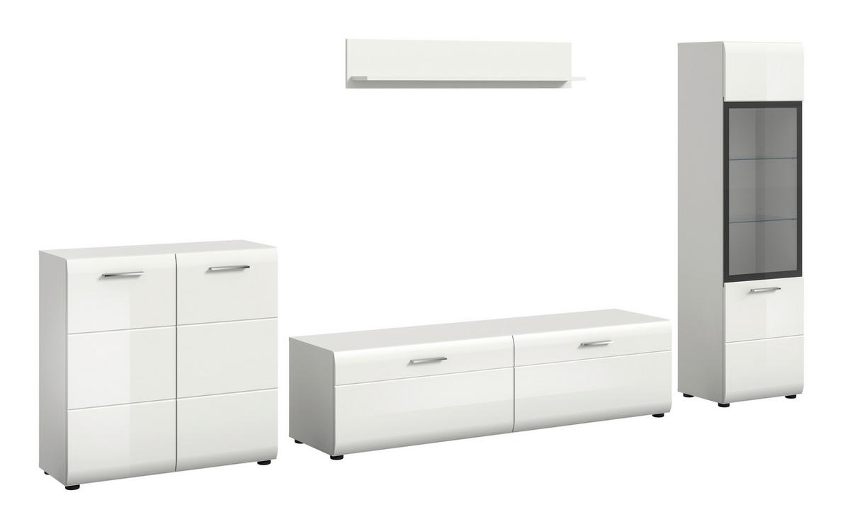 Dnevni Regal Ice, Bela Visok Sijaj, 4-Delni - srebrne barve/črna, Design, umetna masa/steklo (305/160/41cm) - Livetastic