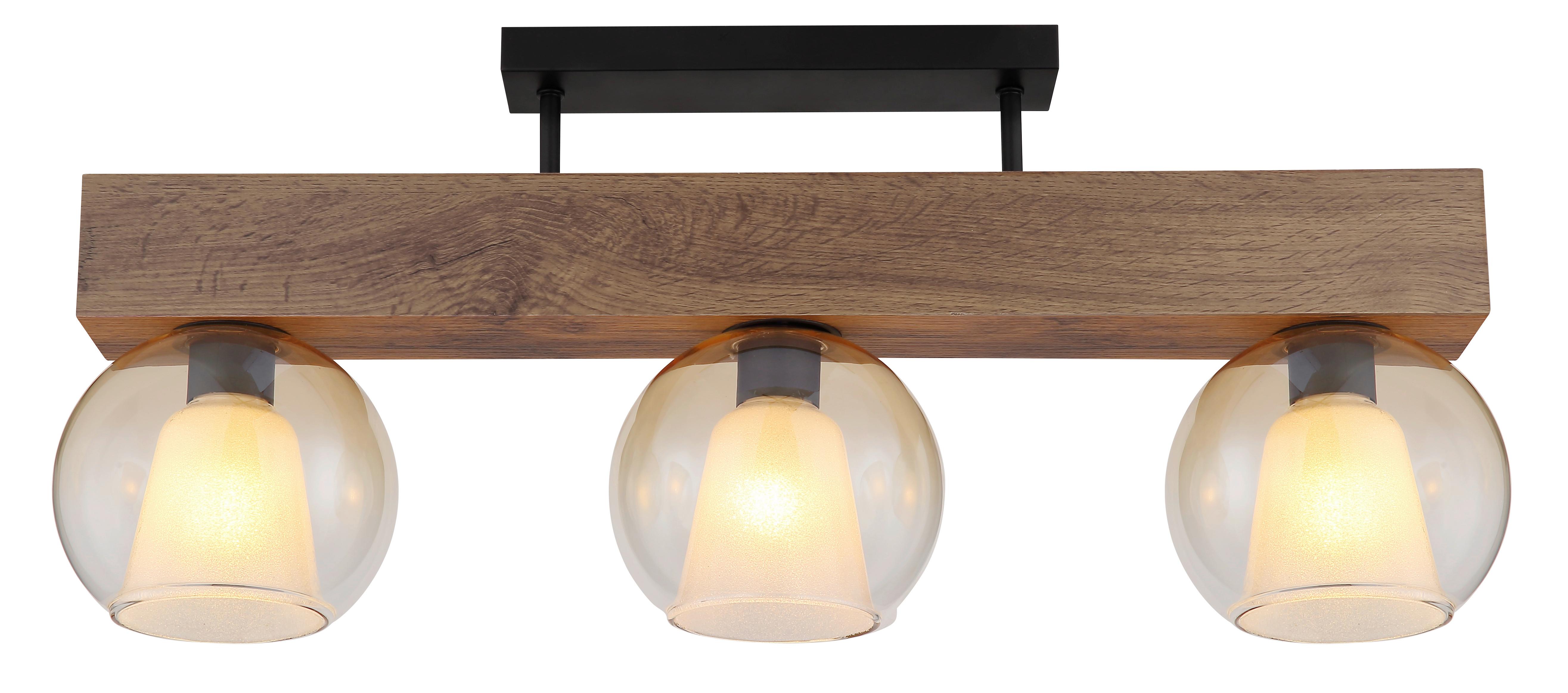 Stropna Svjetiljka Barry - tamno smeđa/prozirno, Basics, staklo/drvni materijal (74/18/32,5cm) - Globo