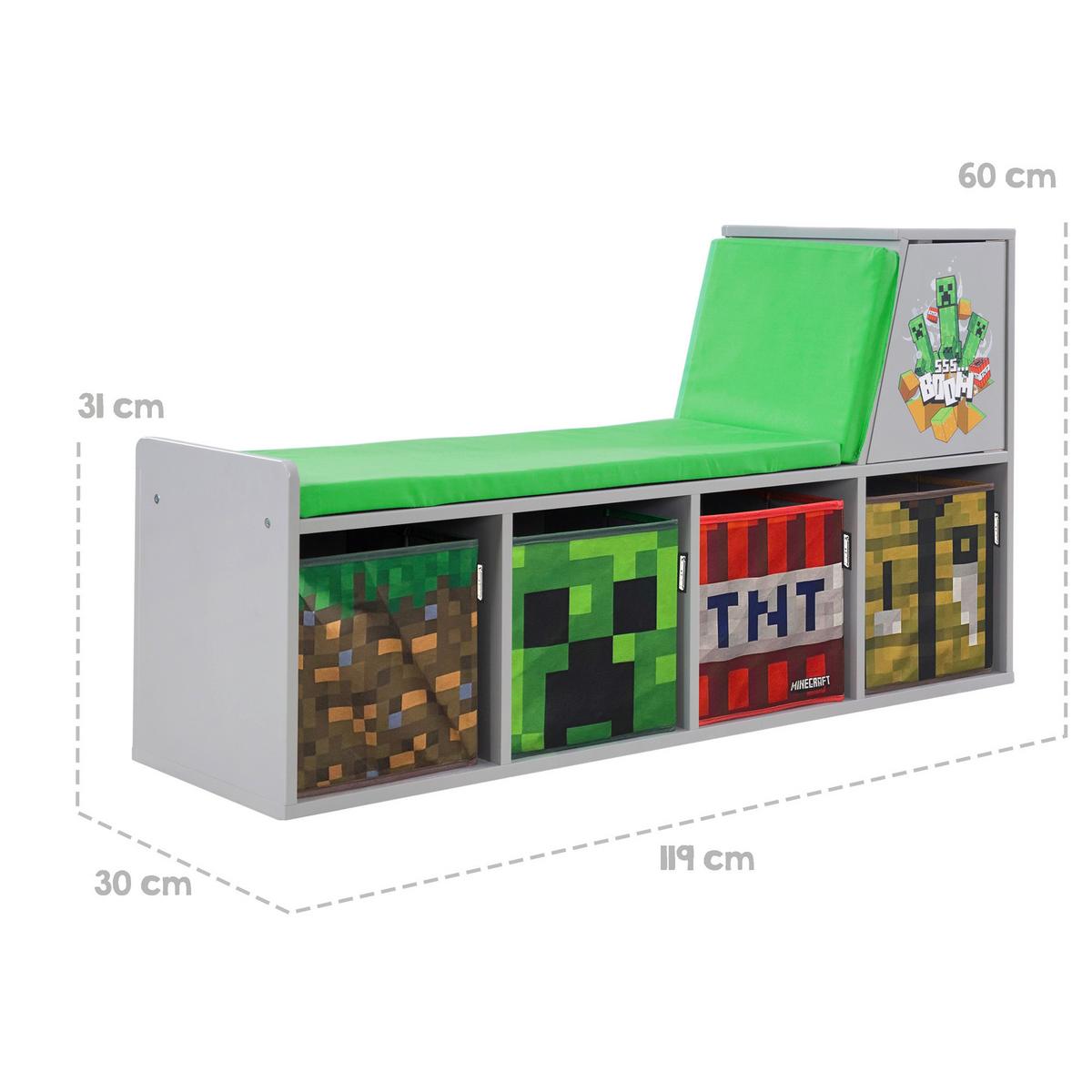 Kindersitzbank Minecraft ca. 119x60x35 cm Grau/Grün - Multicolor/Grau, MODERN, Holzwerkstoff/Textil (119/60/30cm) - Minecraft