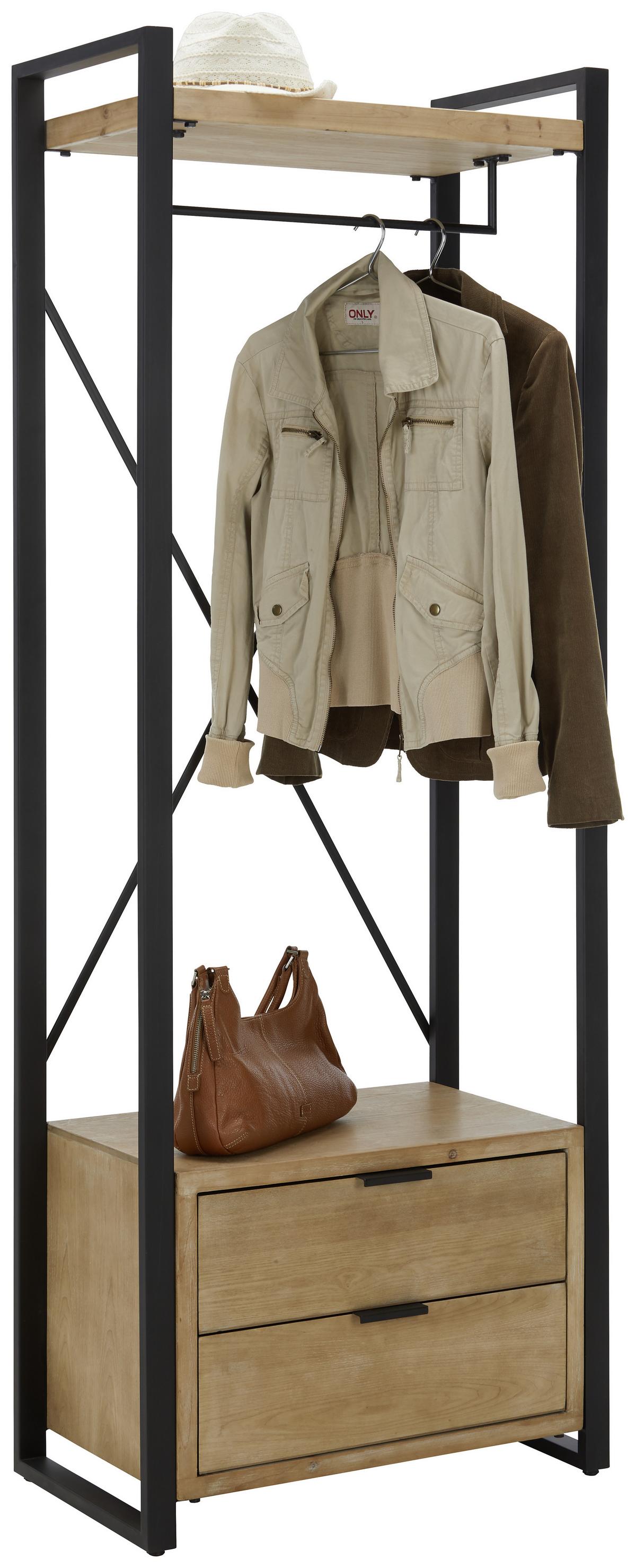 Garderobe aus Tanne massiv - Schwarz/Naturfarben, Lifestyle, Holz/Metall (69/185/38cm) - Premium Living