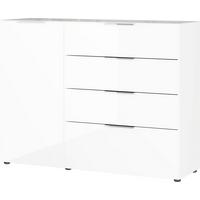 Sideboard Oakland in Weiß - Chromfarben/Schwarz, MODERN, Glas/Holzwerkstoff (134/102/42cm) - Premium Living