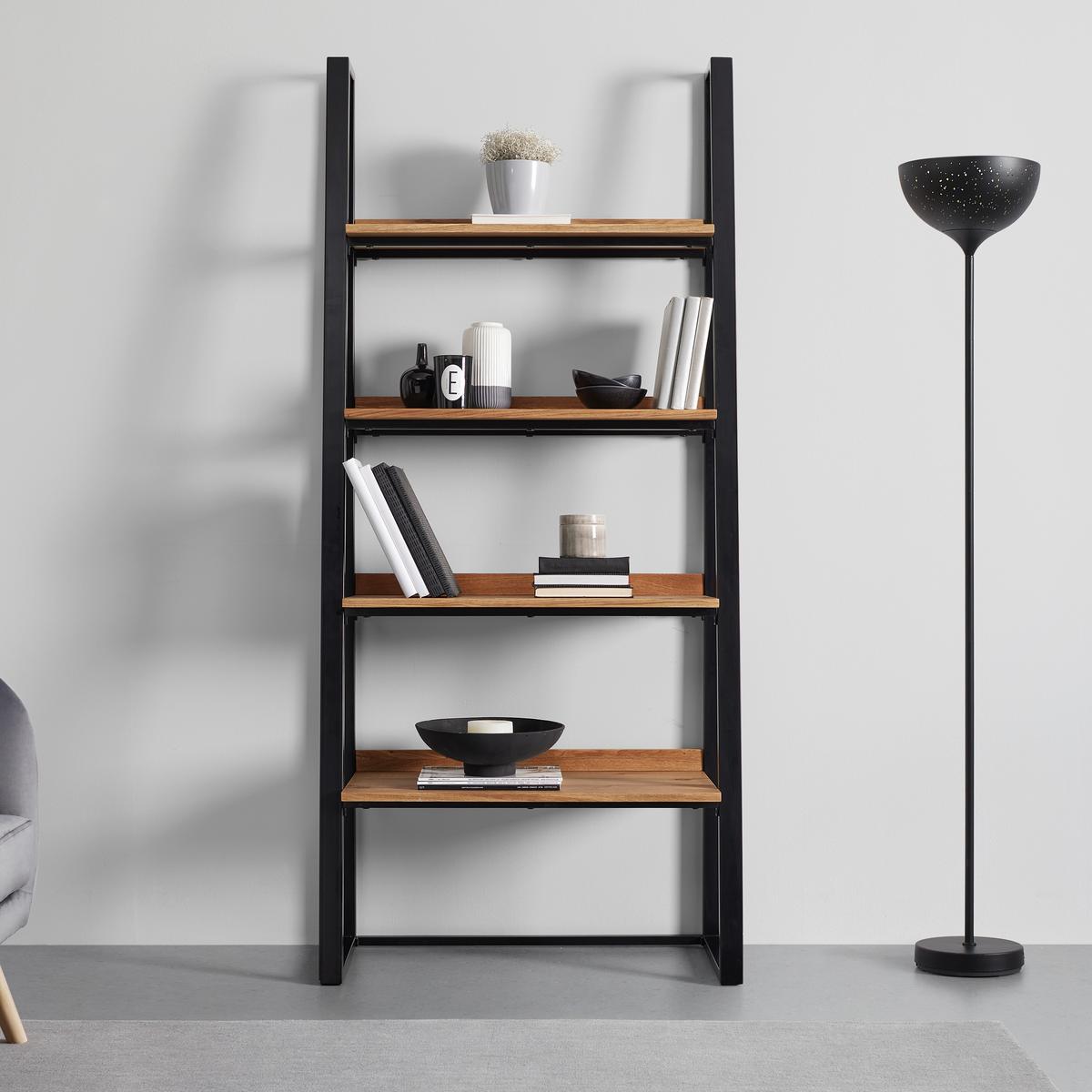 Regal Juno Eichenfarben/ Schwarz Echtholz ca. 90x200 cm - Eichefarben/Schwarz, MODERN, Holz/Metall (90/200/40cm) - Bessagi Home
