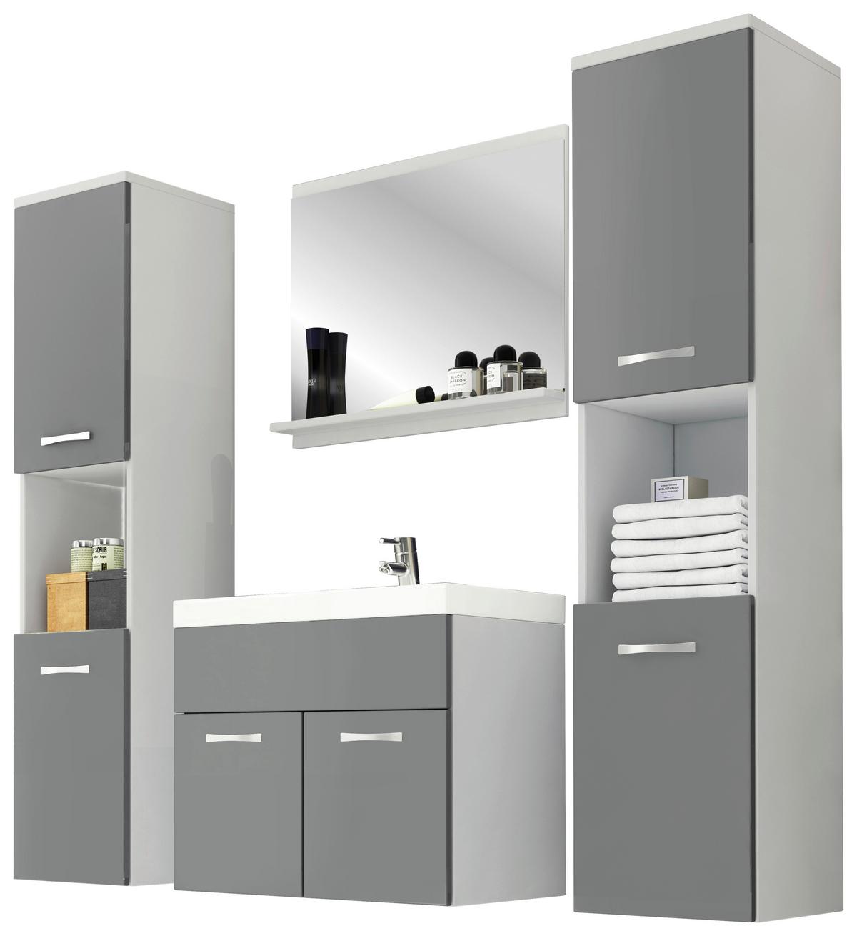 Badmöbel-Set 5-tlg. Montreal XL ca. 120 cm Weiß matt/Grau - Weiß/Grau, LIFESTYLE, Holzwerkstoff/Metall (120cm) - P & B