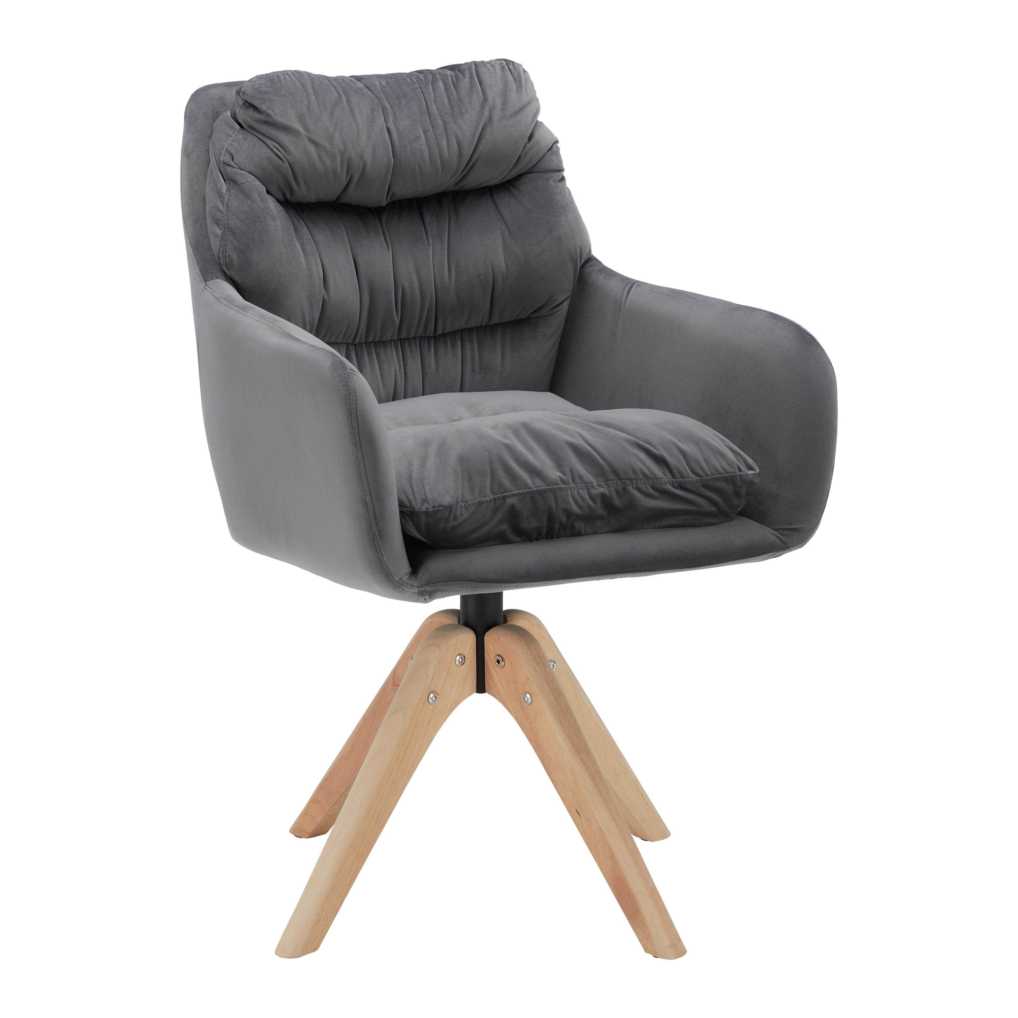 Armlehnstuhl Juana Grau Samt Drehbar Gepolstert - Naturfarben/Grau, MODERN, Holz/Textil (61/93/65cm) - Bessagi Home