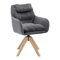Armlehnstuhl Juana Grau Samt Drehbar Gepolstert - Naturfarben/Grau, MODERN, Holz/Textil (61/93/65cm) - Bessagi Home