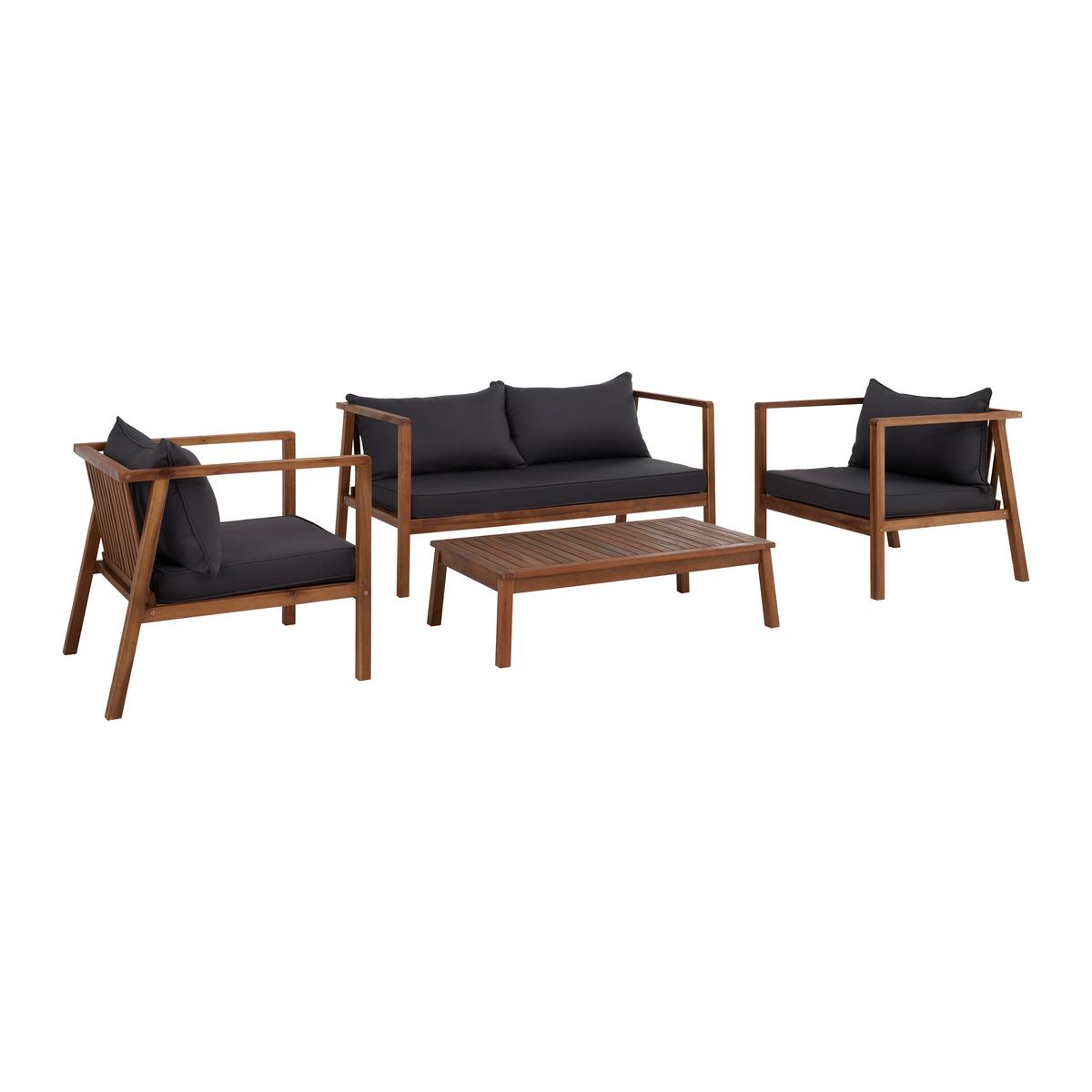 Loungegarnitur Pia Dunkelgrau Akazie/Outdoorstoff - Grau/Akaziefarben, MODERN, Holz/Textil (150/70/79cm) - Bessagi Garden