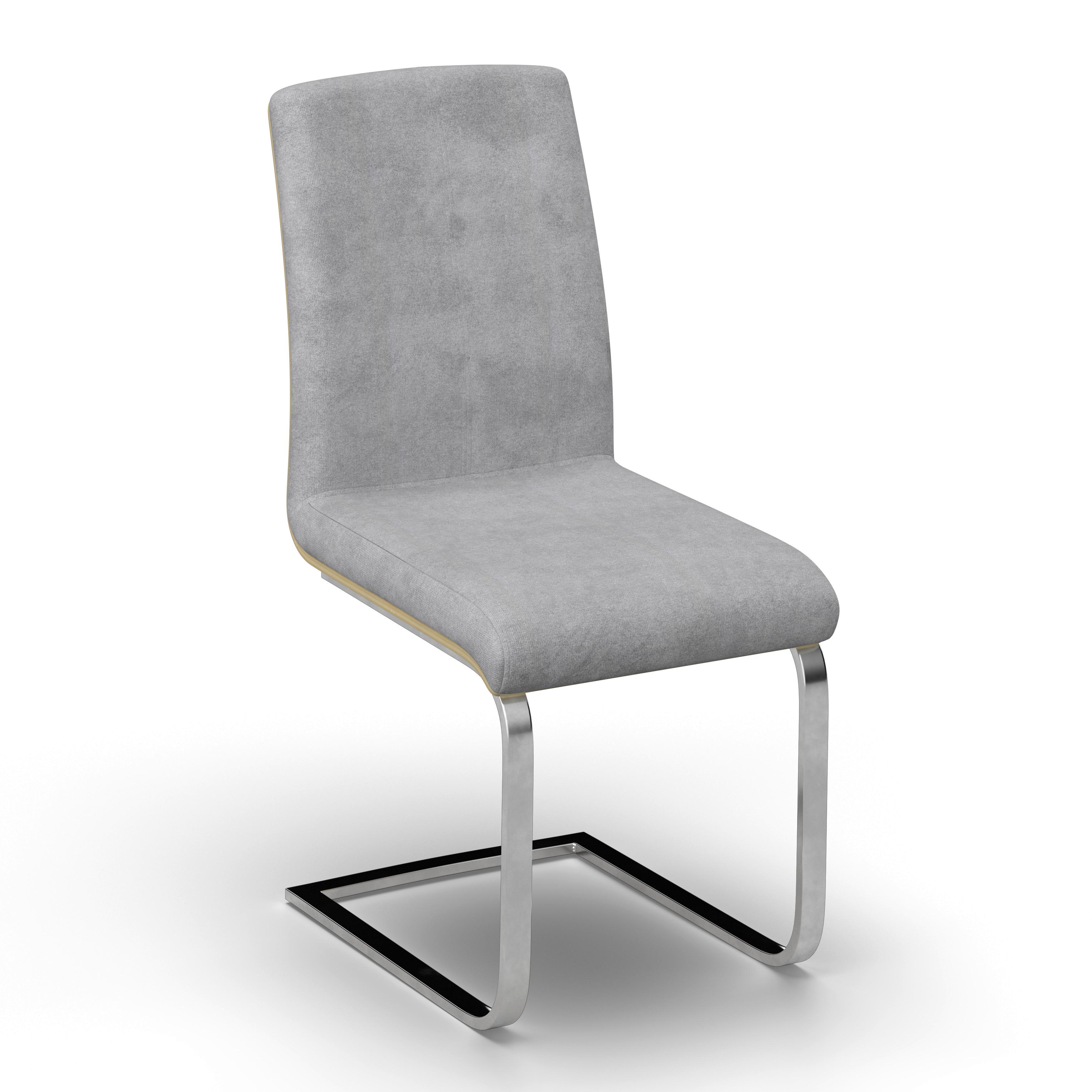 Schwingstuhl Nubia Grau Bouclé Gepolstert - Chromfarben/Eichefarben, MODERN, Holz/Textil (44/90/59cm) - Bessagi Home