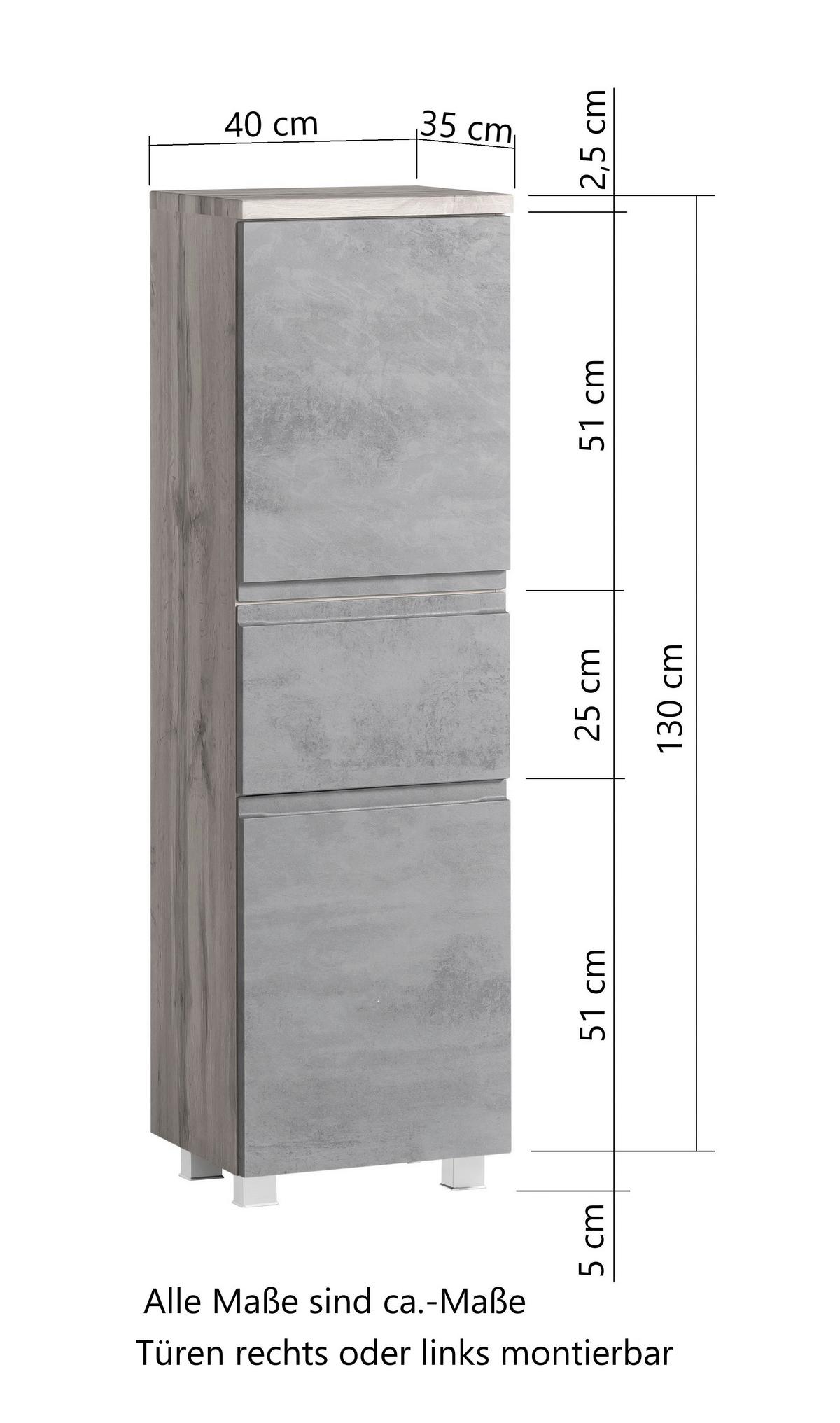 Midischrank Varese ca. 40x130 cm Hellgrau/Eiche - Eiche Wotan/Hellgrau, MODERN, Holzwerkstoff (40/130/35cm) - Held