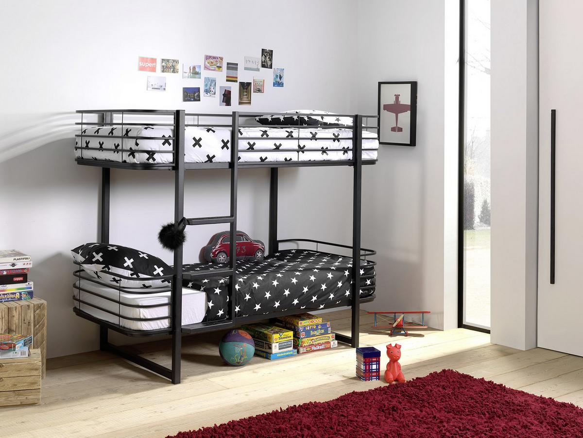 Etagenbett Oscar Schwarz inkl. Lattenrost ca. 90x200cm - Schwarz, KONVENTIONELL, Metall (90/200cm) - MID.YOU