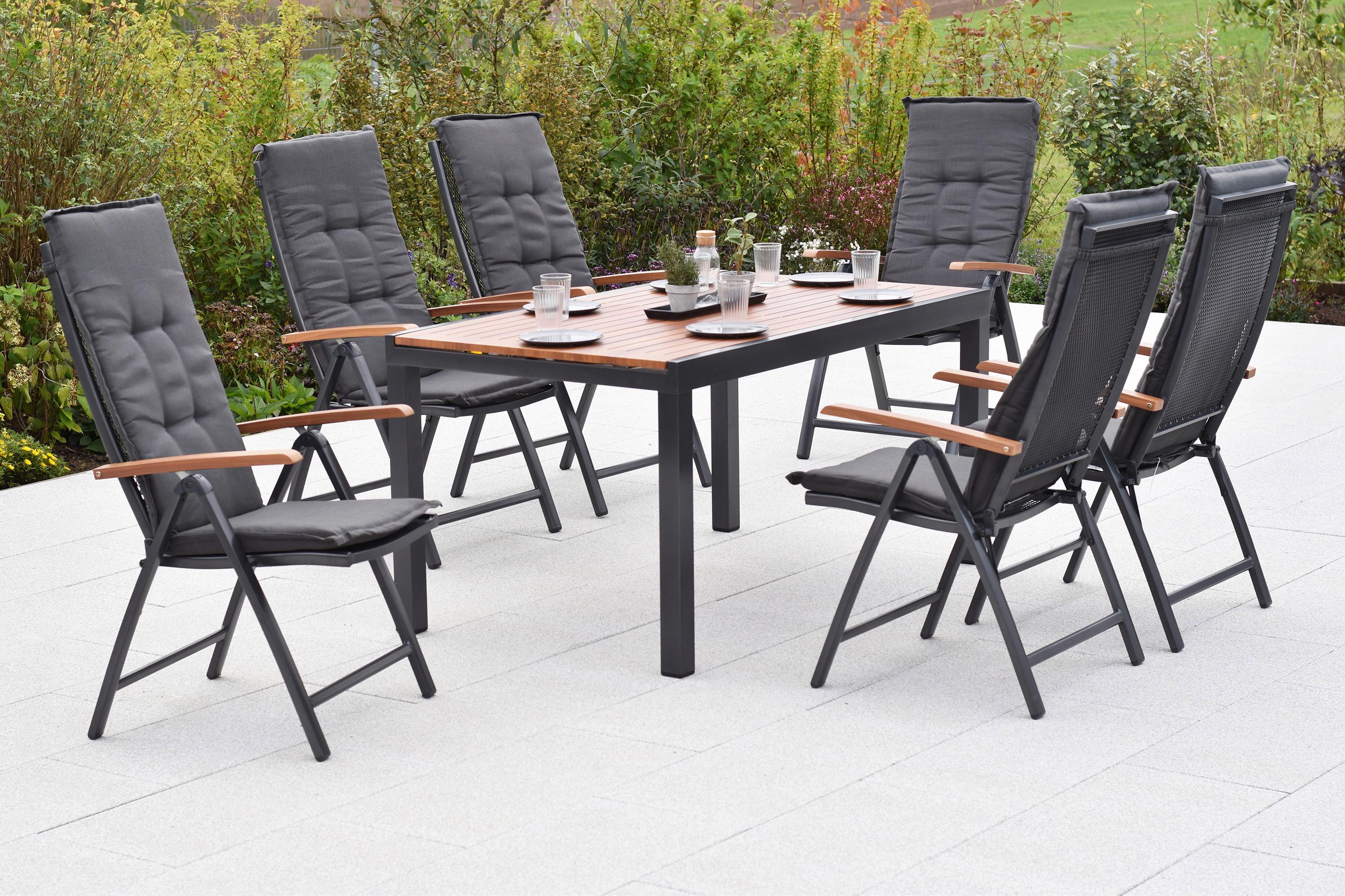 Gartentischgruppe Thasos 13-tlg. Graphitfarben - Graphitfarben/Naturfarben, KONVENTIONELL, Textil/Metall - Gardenson
