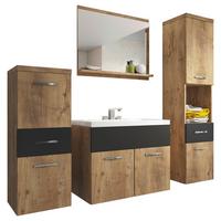 Badmöbel-Set 5-tlg. Alba ca. 140 cm Eiche/Graphit - Kastanieneichefarben/Erlefarben, LIFESTYLE, Holzwerkstoff/Metall (120cm) - P & B