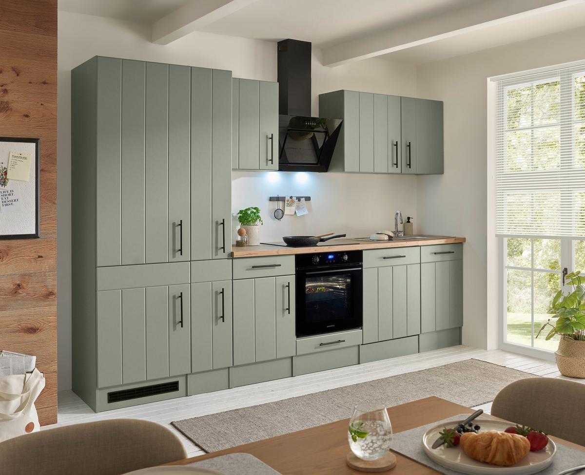 Küchenblock Anton m. Geräte Wildeiche/Schilfgrün - Schilfgrün/Wildeiche, Trend, Holzwerkstoff/Metall (310cm) - Respekta