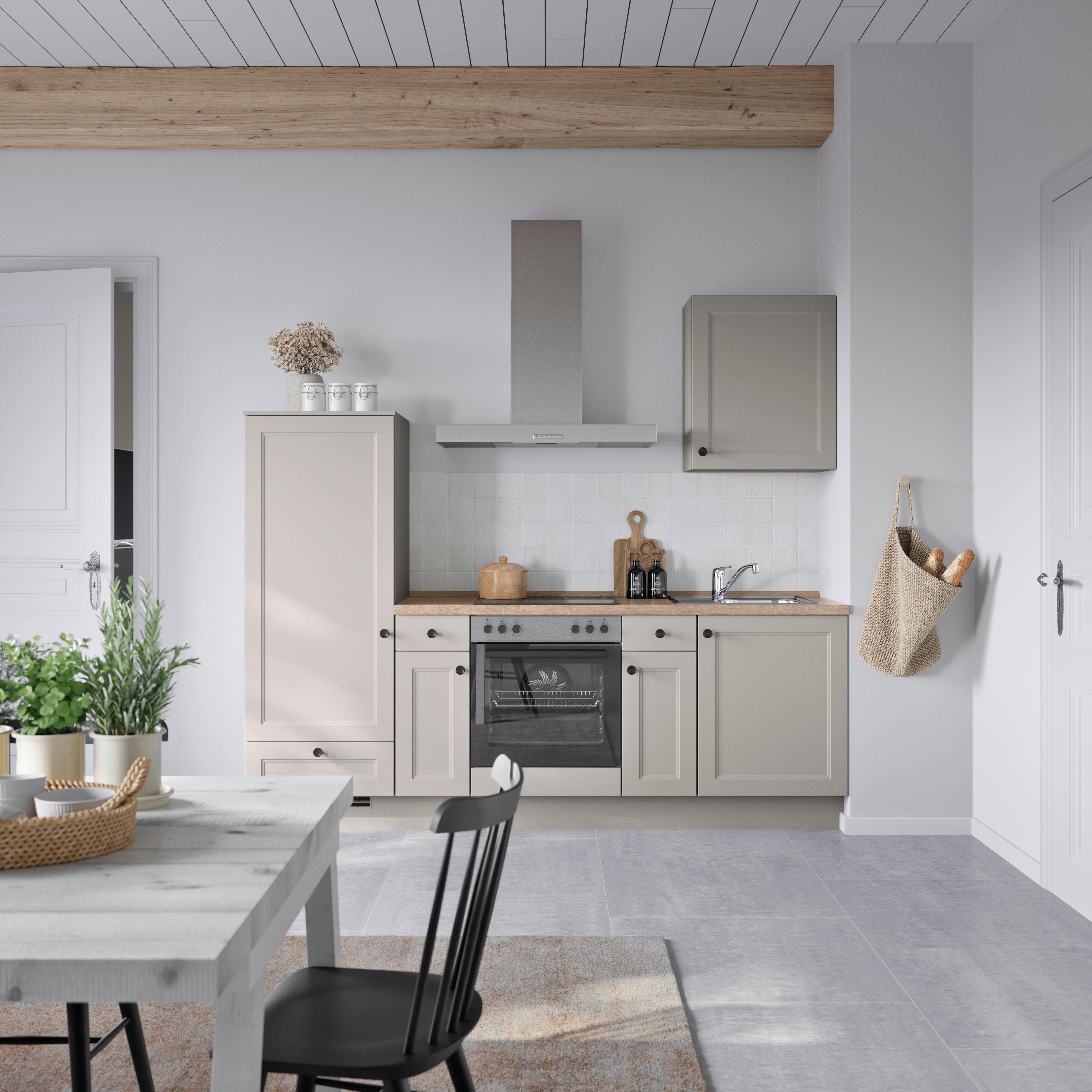 Küchenblock Cascada Low m. Geräten Grau - Eiche dunkel/Schwarz, MODERN, Holzwerkstoff/Metall (240cm) - Nobilia