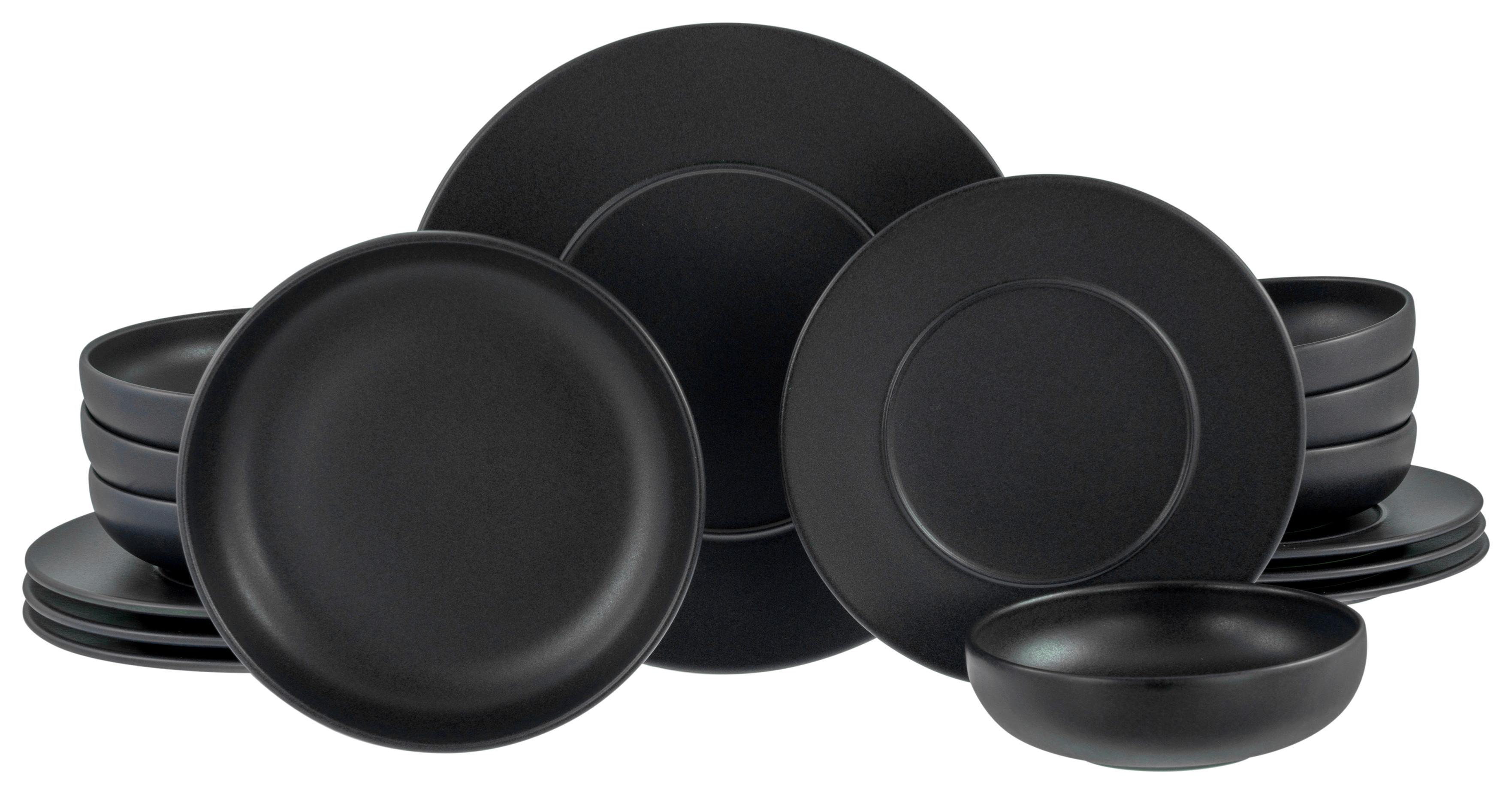 Jedilni Servis Unico Black, 16-Delni - črna, Basics, keramika - Creatable