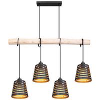 Viseča Svetilka 15451-4h Ablona - zlate barve/črna, Natur, kovina/les (85/17/120cm) - Globo