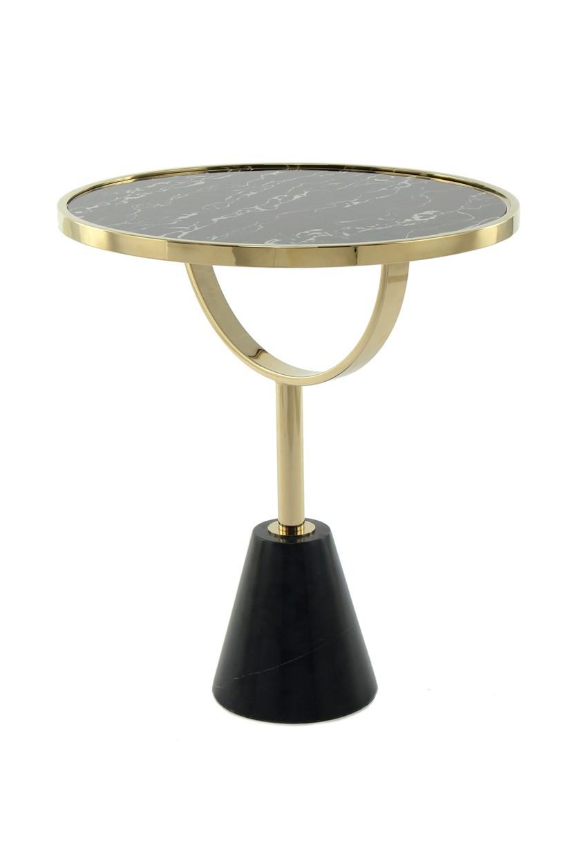 Beistelltisch Beistelltisch Oscar 100schwarz - Goldfarben/Schwarz, Design, Glas/Stein (46/54/46cm) - Kayoom