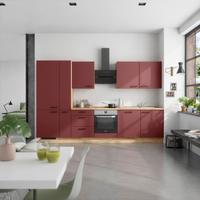 Küchenblock Easytouch High m. Geräten Dunkelrot - Eichefarben/Schwarz, MODERN, Holzwerkstoff/Metall (330cm) - Nobilia