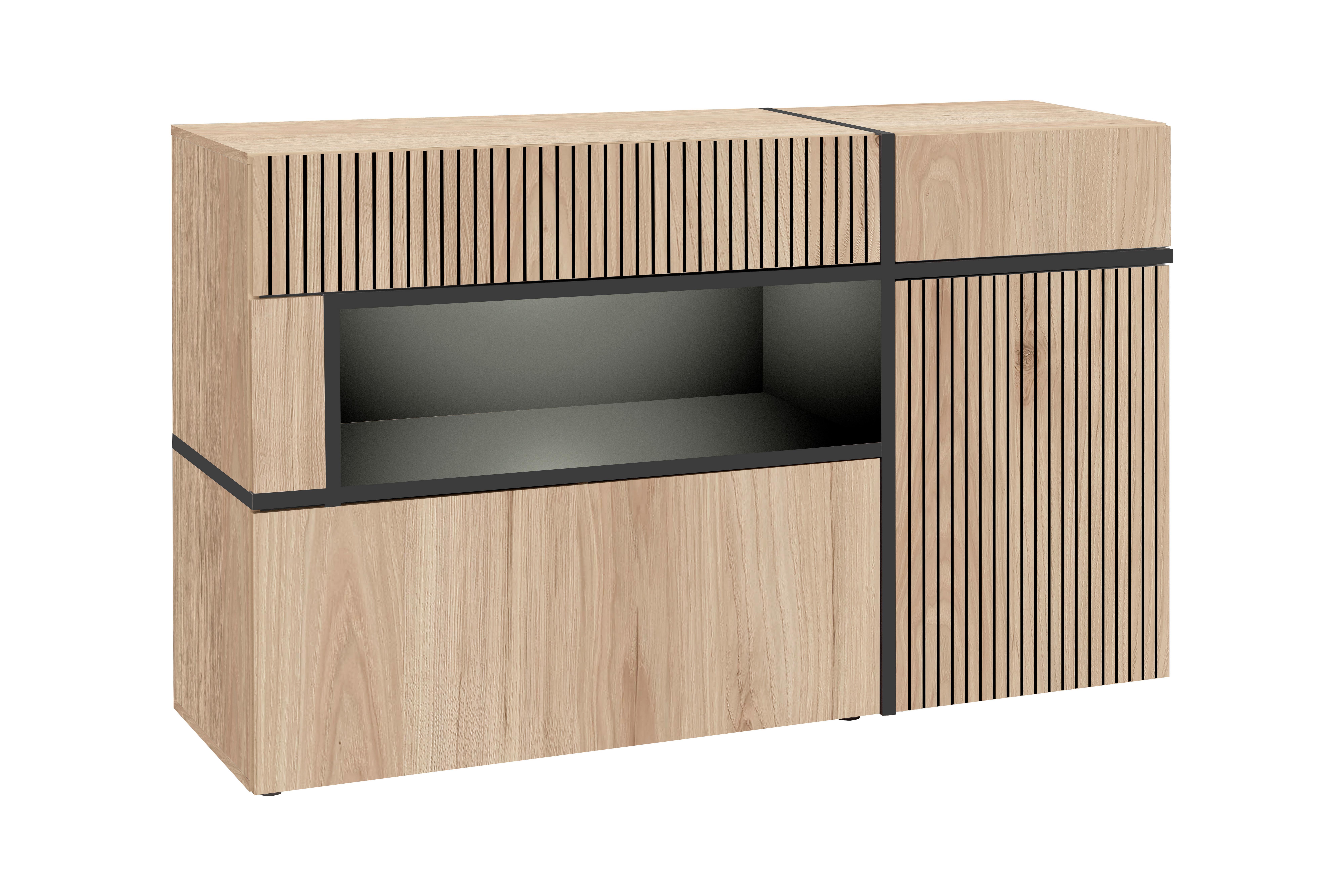 Sideboard Cross Schwarz/Hickory - Schwarz/Hickory, MODERN, Holzwerkstoff/Kunststoff (150/90/45cm) - Premium Living