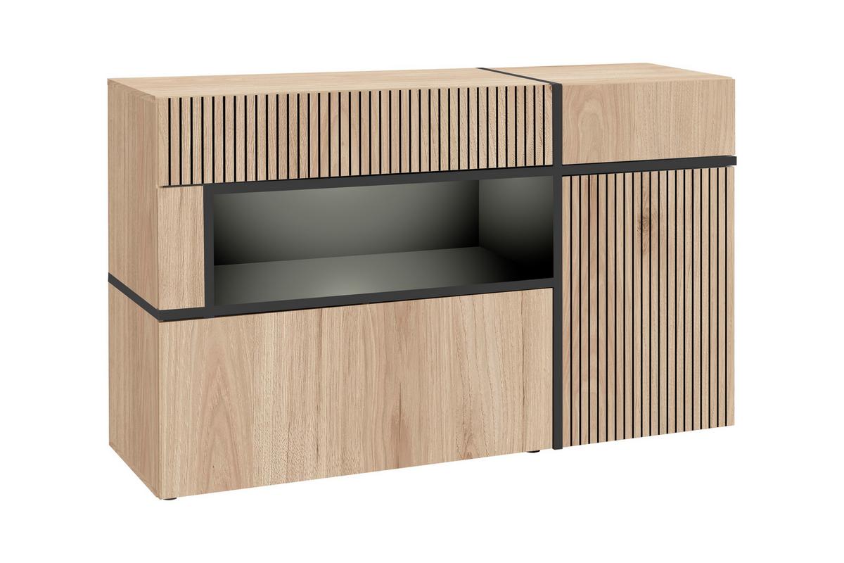 Comodă cu uși CROSS - hicori/negru, Modern, material pe bază de lemn (150/90/45cm) - Bessagi