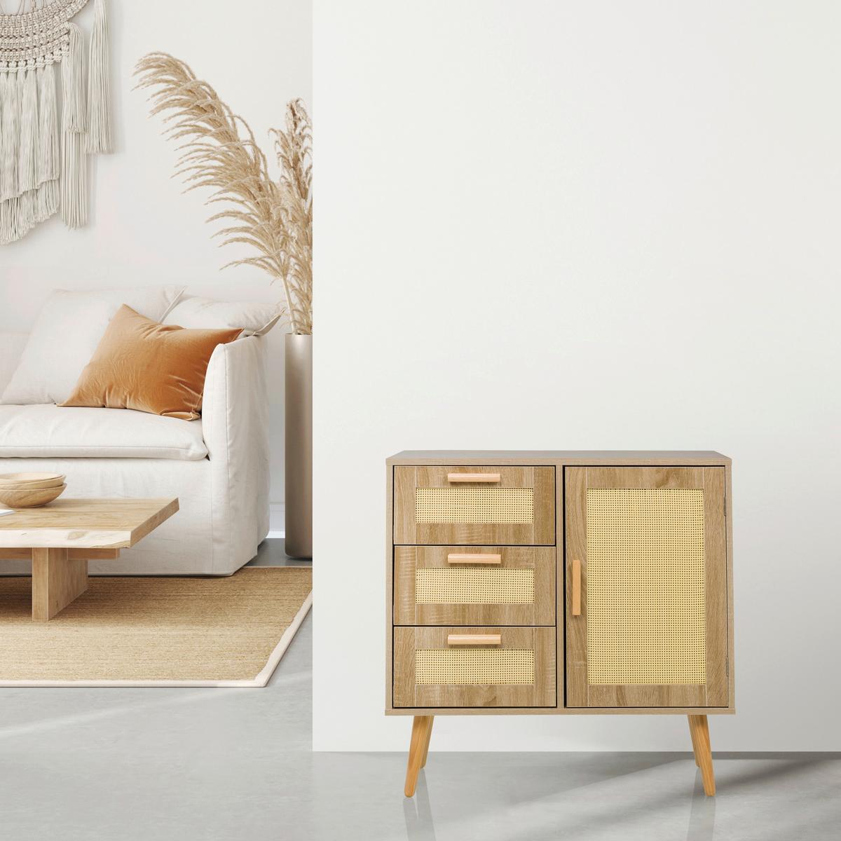 Široka Komoda Stryn, Svetlo Rjava - svetlo rjava, Moderno, leseni material (80/78/32,5cm) - MID.YOU