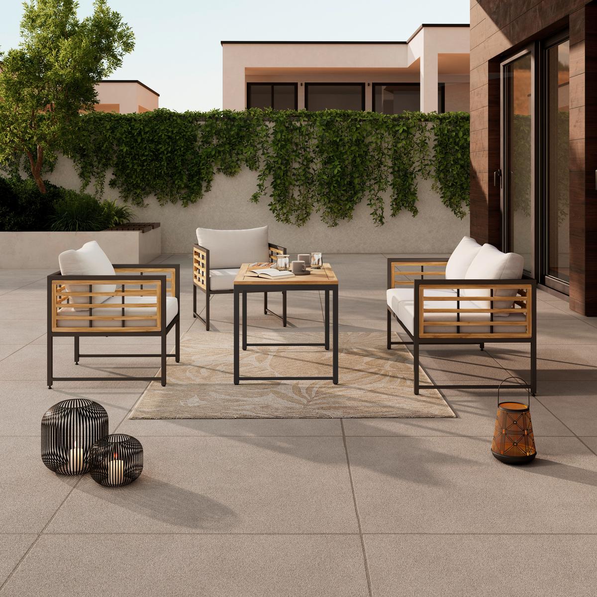 STÓŁ TARASOWY ARGOS - kolor naturalny/czarny, Modern, metal/drewno (100/42/60cm) - Ambia Garden