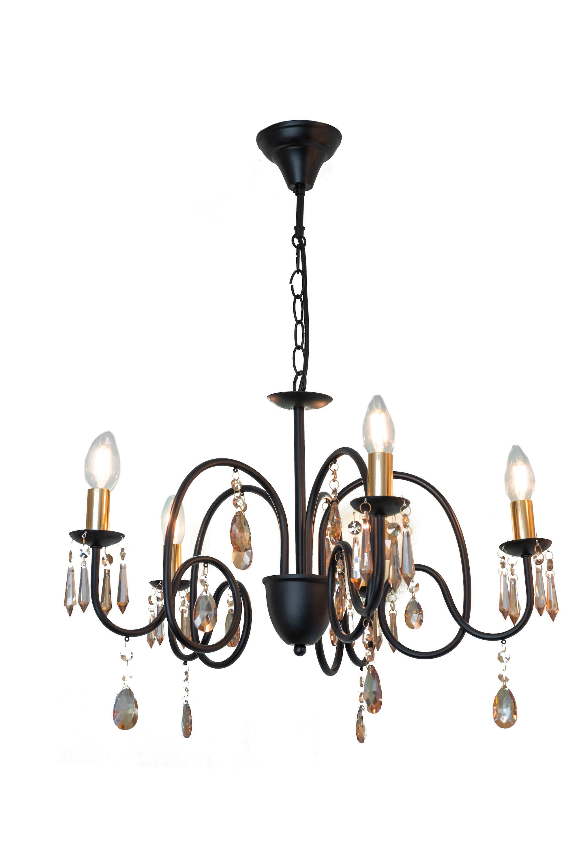 Hängeleuchte Kristina in Schwarz/Gold max. 40 Watt - Goldfarben/Bernsteinfarben, MODERN, Glas/Metall (60/120cm) - Modern Living